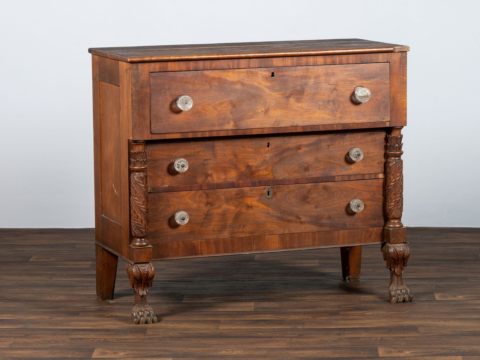 A Classical Carved Walnut-Veneered Chest of Drawers (1 of 5)