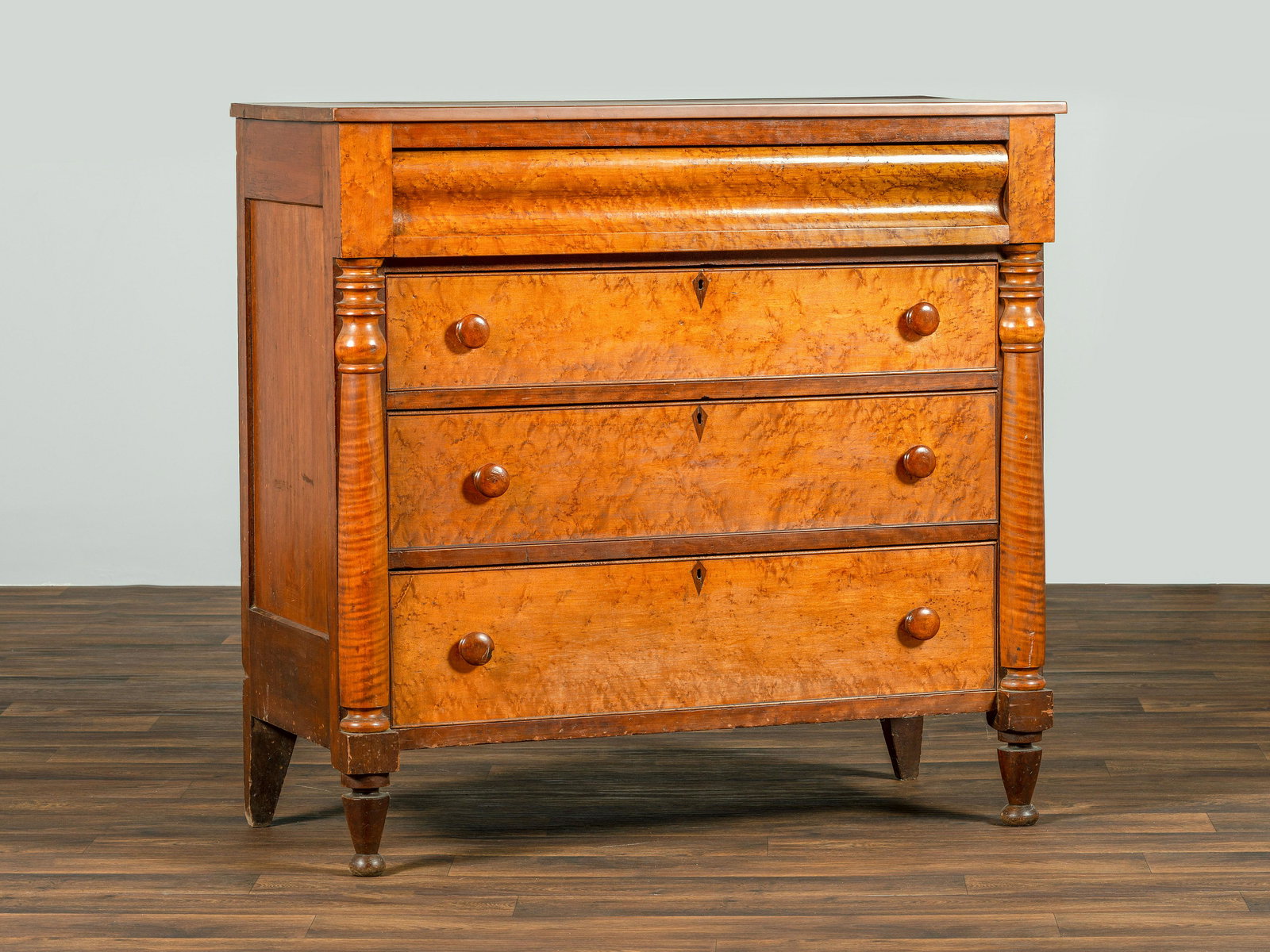 A Classical Cherrywood, Tiger and Bird's Eye Maple Chest of Drawers (1 of 10)