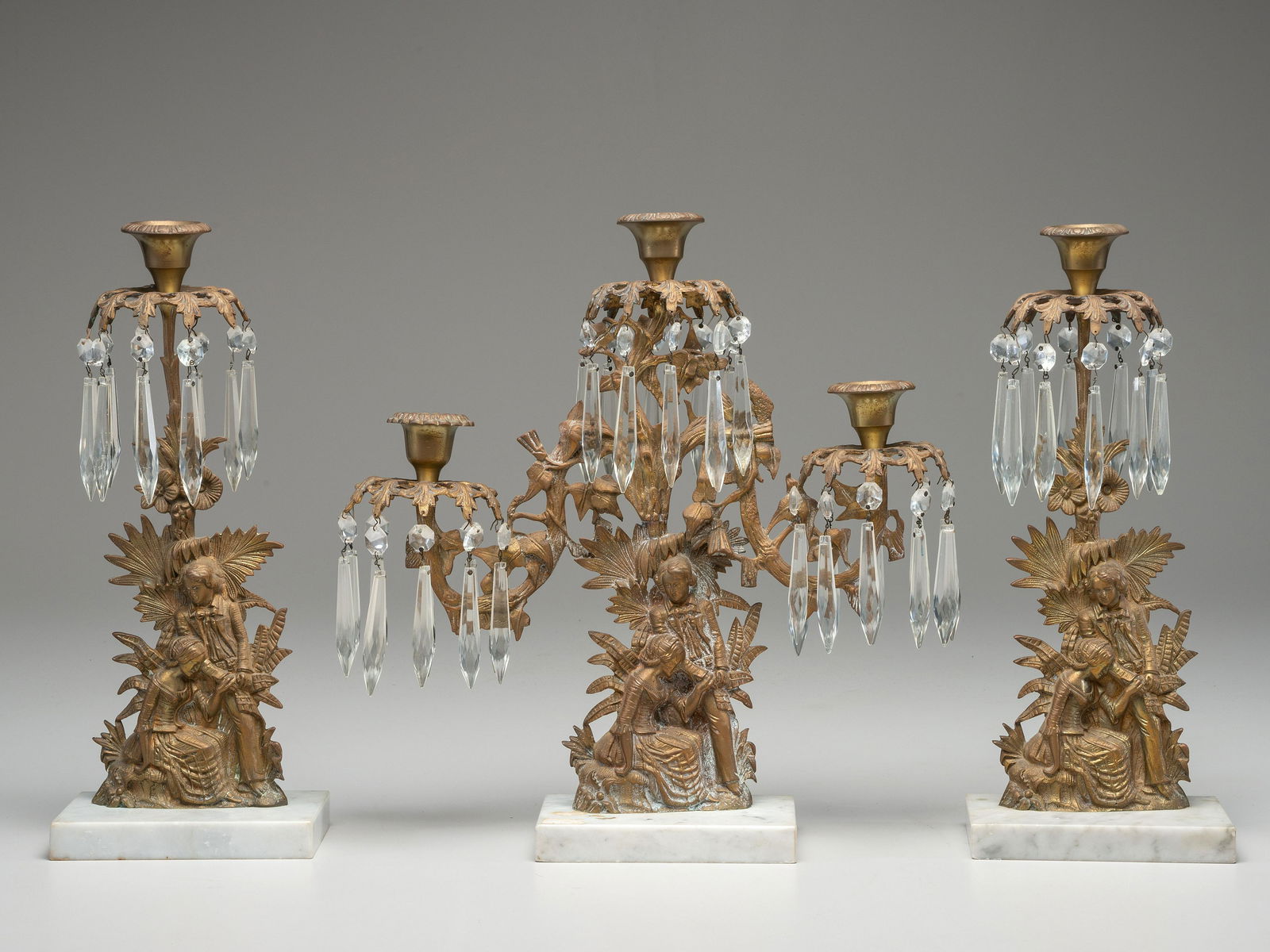 A Classical Gilt and Glass Three-Piece Girandole Garniture (1 of 3)