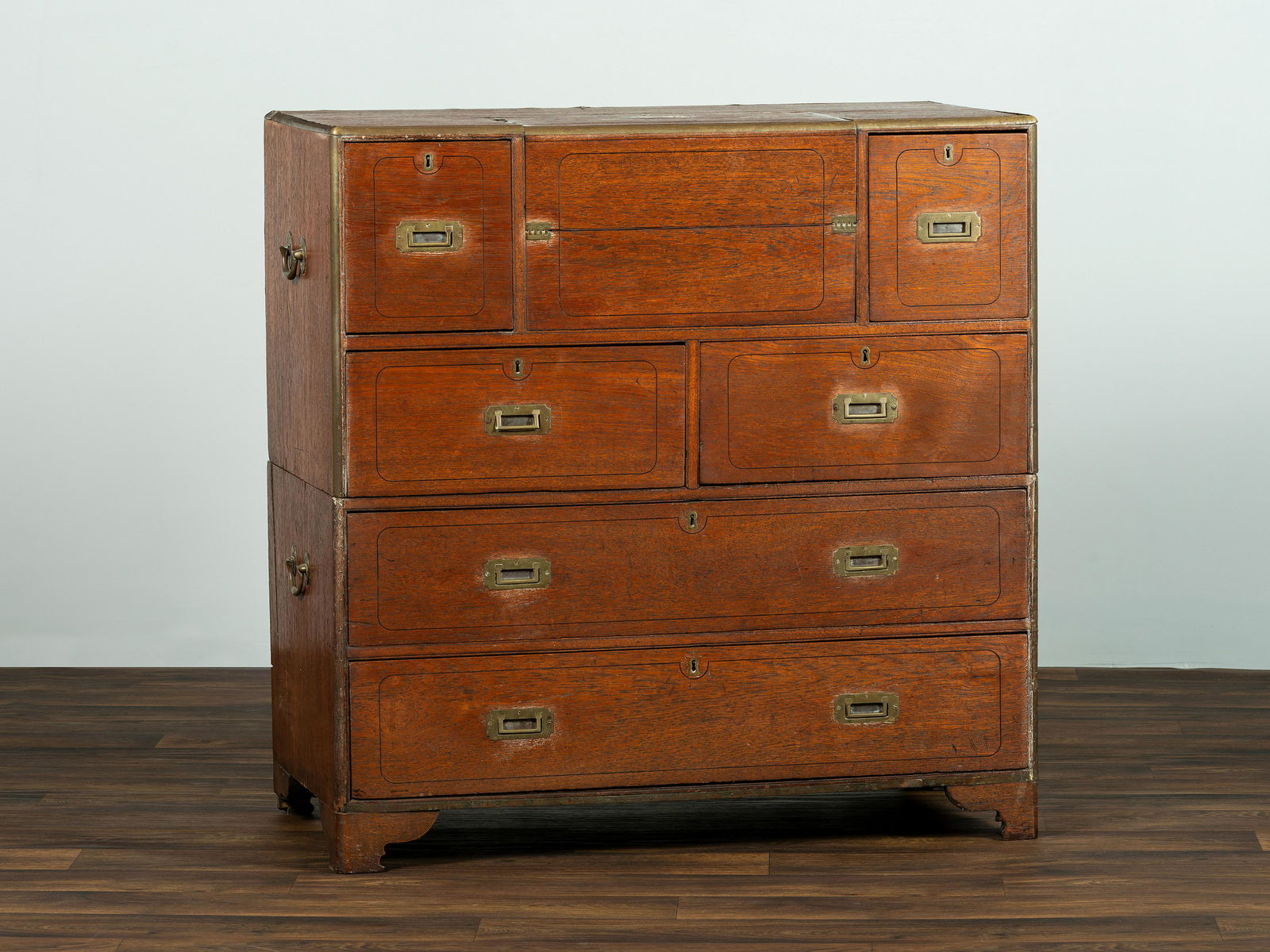 An Anglo-Colonial Brass Mounted Teak Campaign Writing Desk (1 of 8)