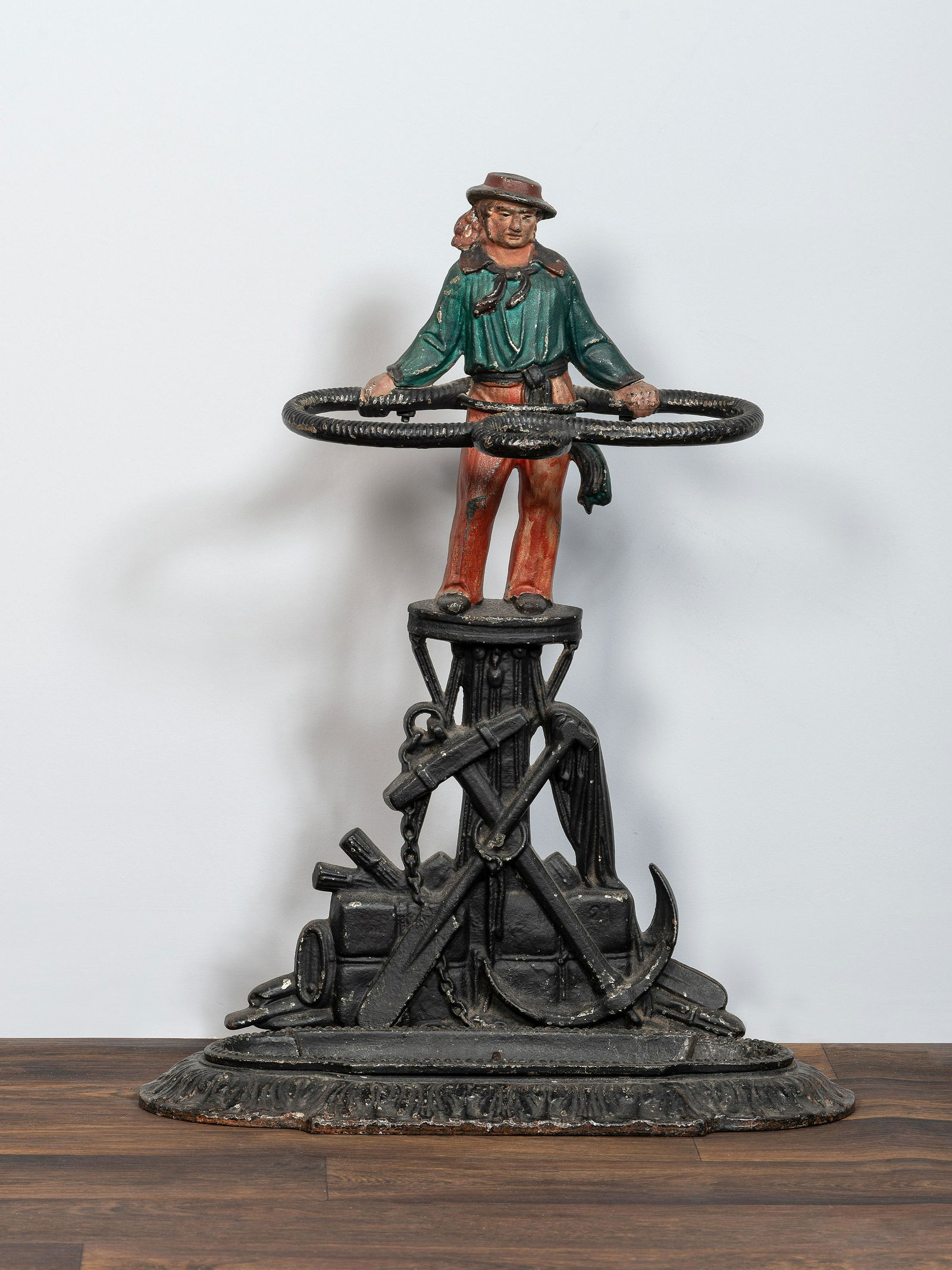 A Victorian Cold Painted Iron Umbrella Stand with Sailor Figure (1 of 4)