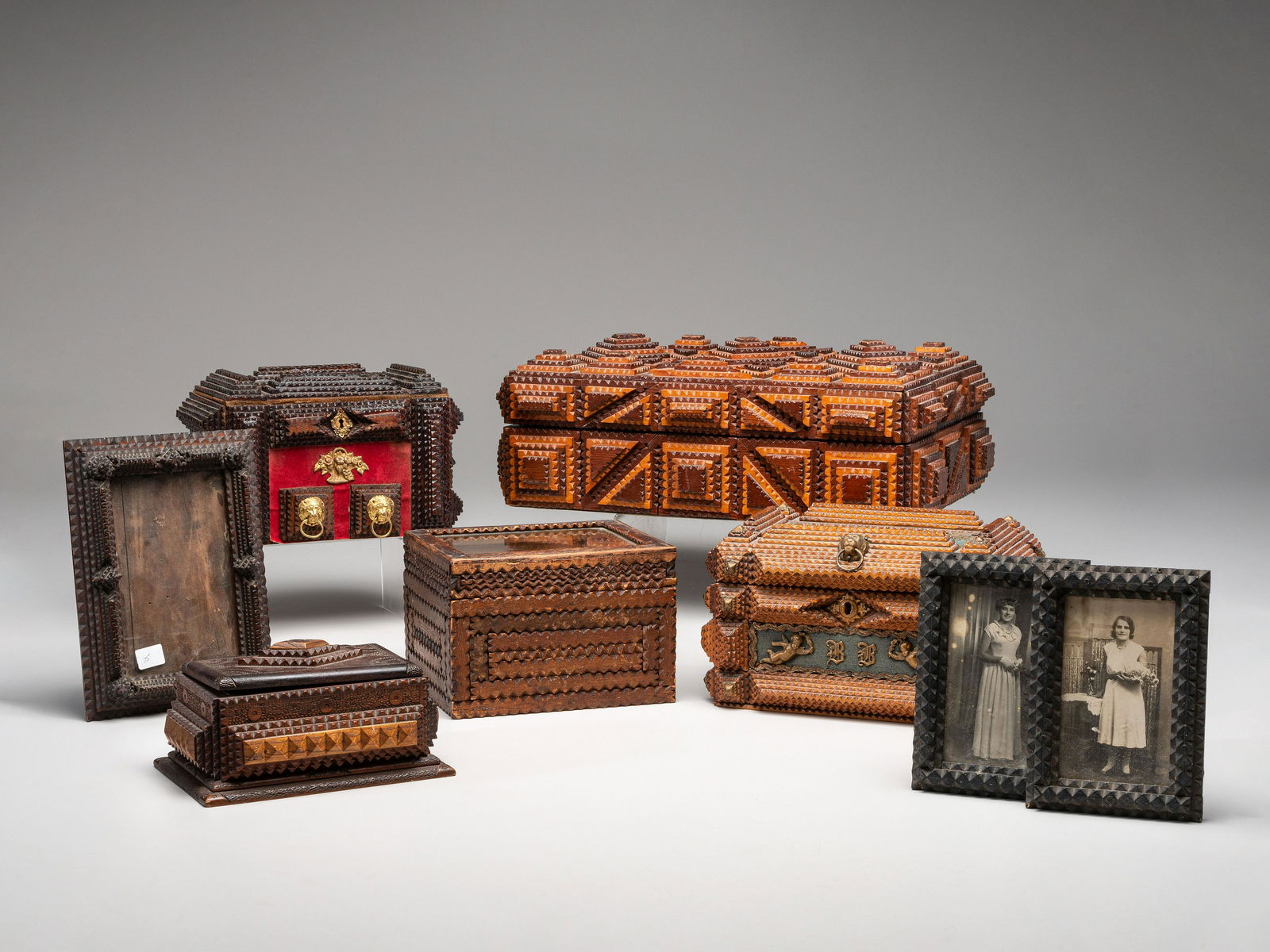 Eight Tramp Art Decorated Articles (1 of 3)