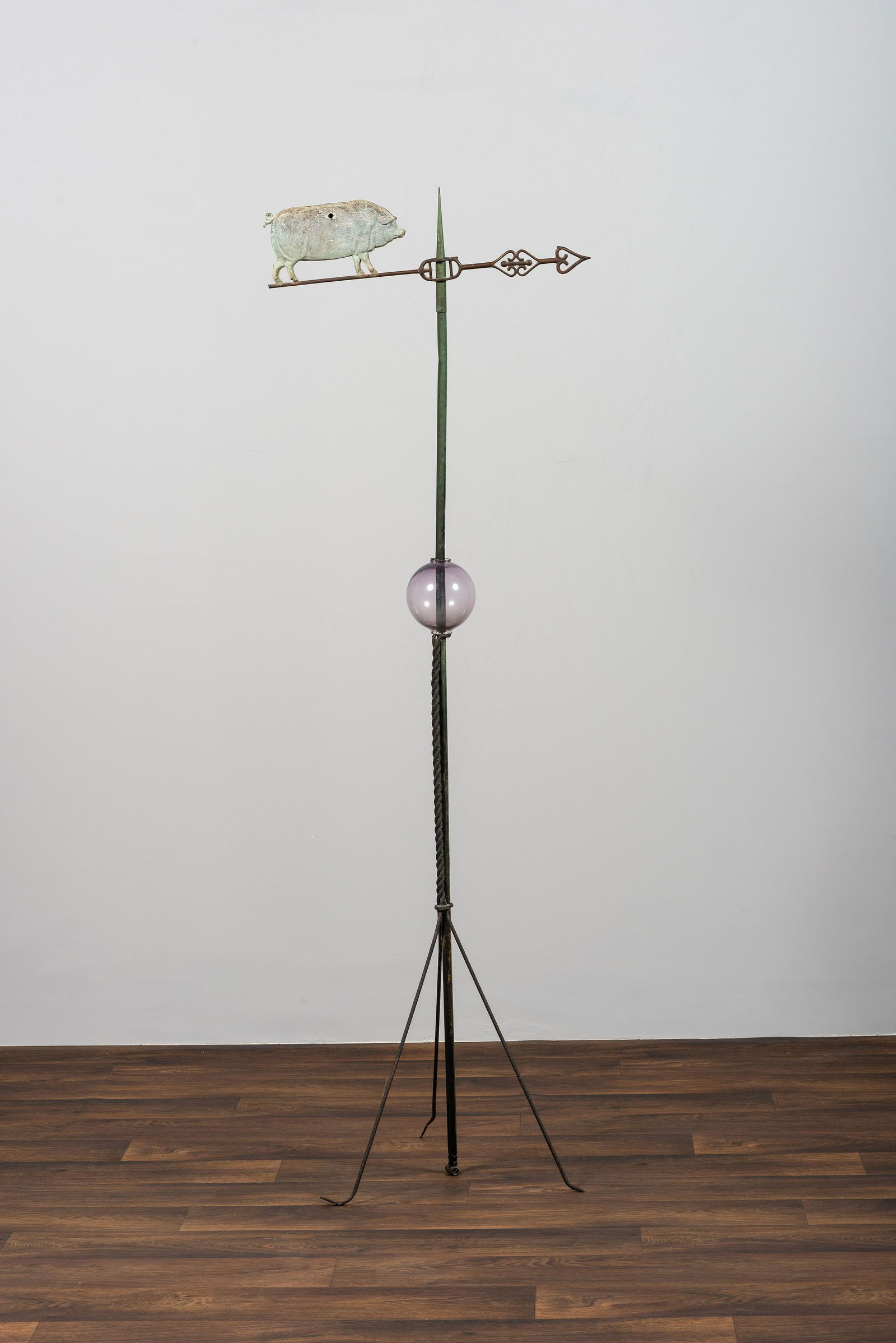 A Molded Copper Pig and Arrow Weathervane on Stand (1 of 2)