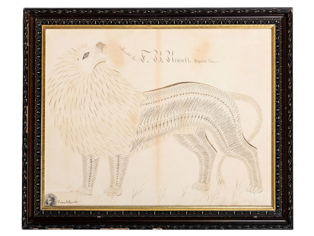 A Calligraphy Penmanship Picture of a Lion by Frank B. Rosevelt (American, 1862-1945) (1 of 4)