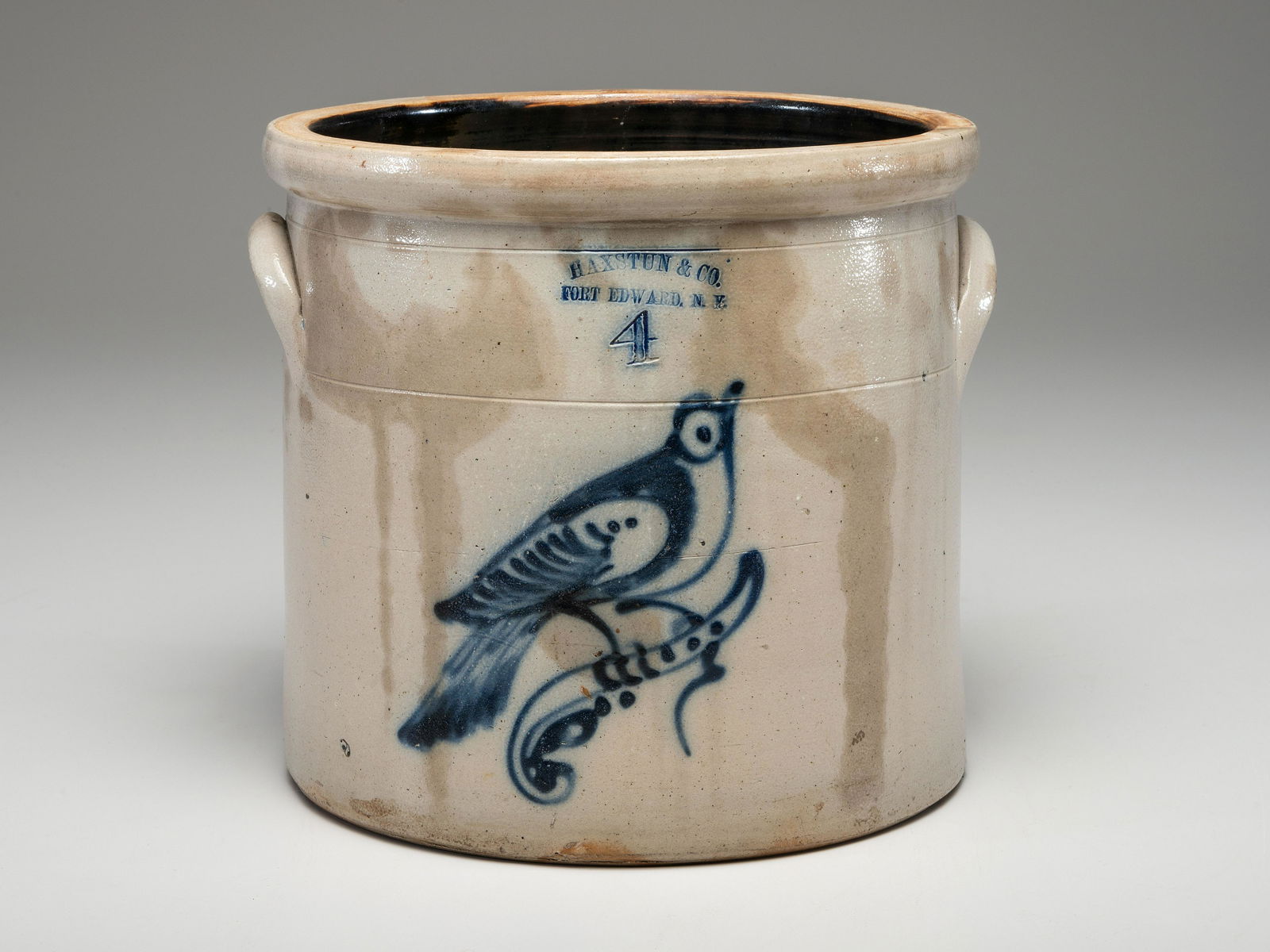 A Haxtun and Co. Four-Gallon Cobalt Decorated Stoneware Crock (1 of 4)