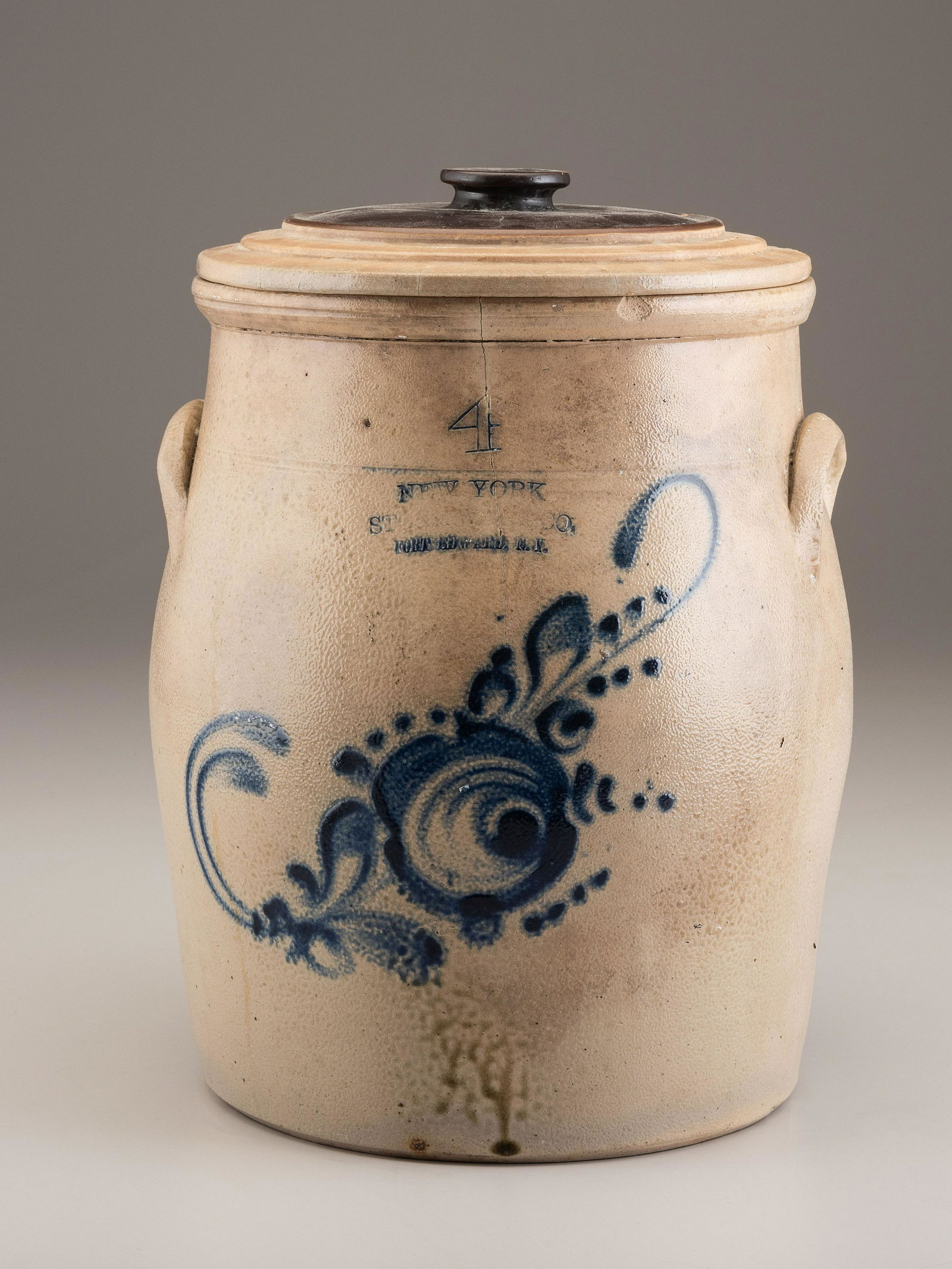 A Four-Gallon Cobalt-Decorated Stoneware Crock (1 of 4)