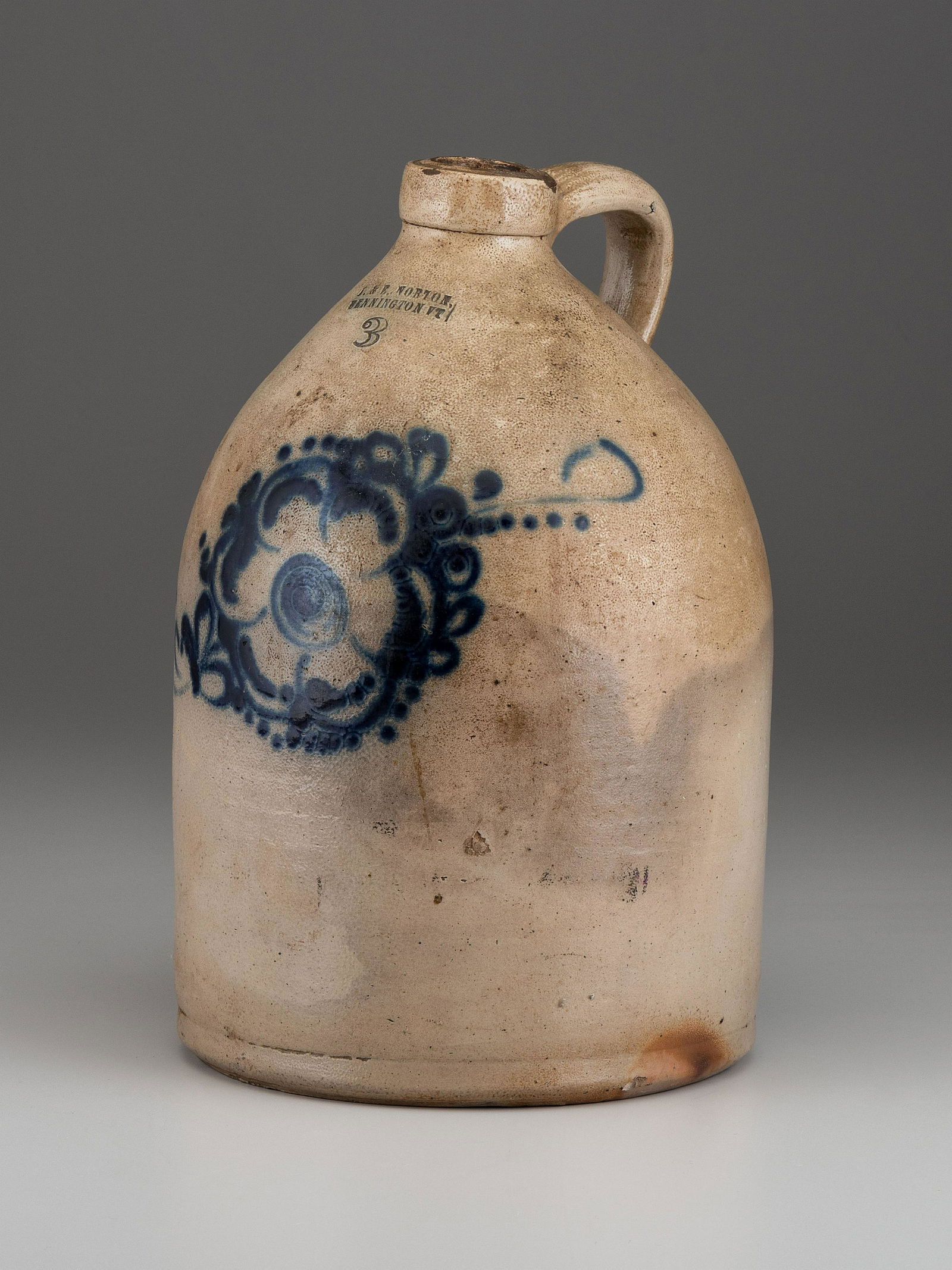 A J and E Norton Cobalt Decorated Stoneware Three-Gallon Jug (1 of 3)