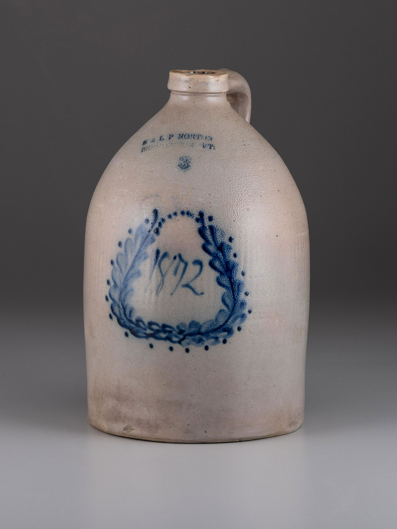 An E. and L.P. Norton Cobalt Decorated Three-Gallon Stoneware Jug (1 of 2)