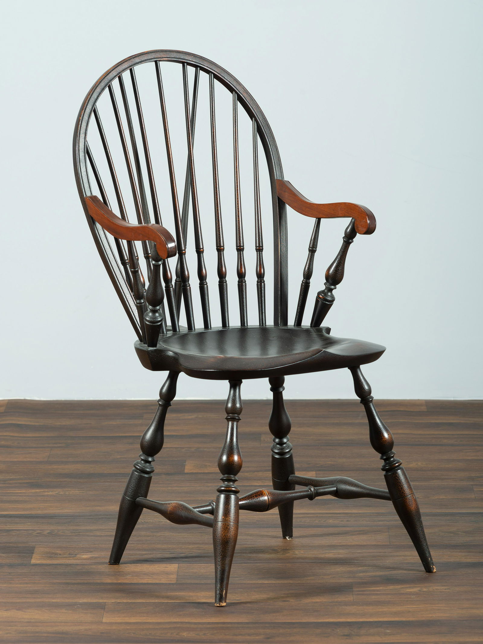 A D.R. Dimes Black-Painted Brace-Back Compass-Seat Windsor Armchair  (1 of 5)