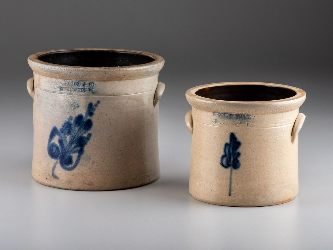 Two Norton Cobalt Decorated Stoneware Crocks (1 of 3)