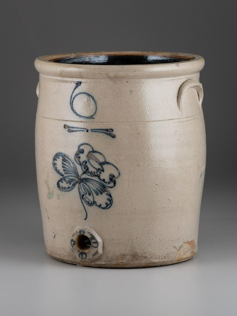 A Six-Gallon Cobalt Decorated  Stoneware Water Cooler (1 of 2)