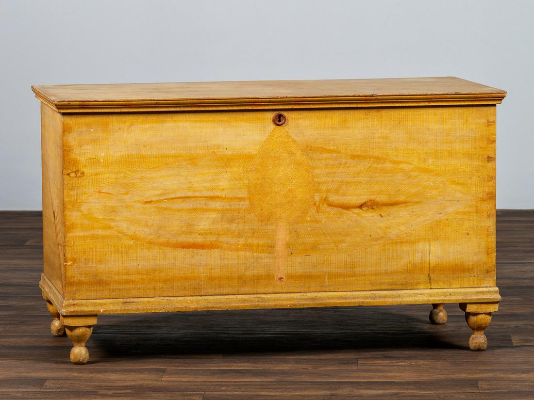 A Country Yellow and Red Paint Decorated Pine Blanket Chest (1 of 6)