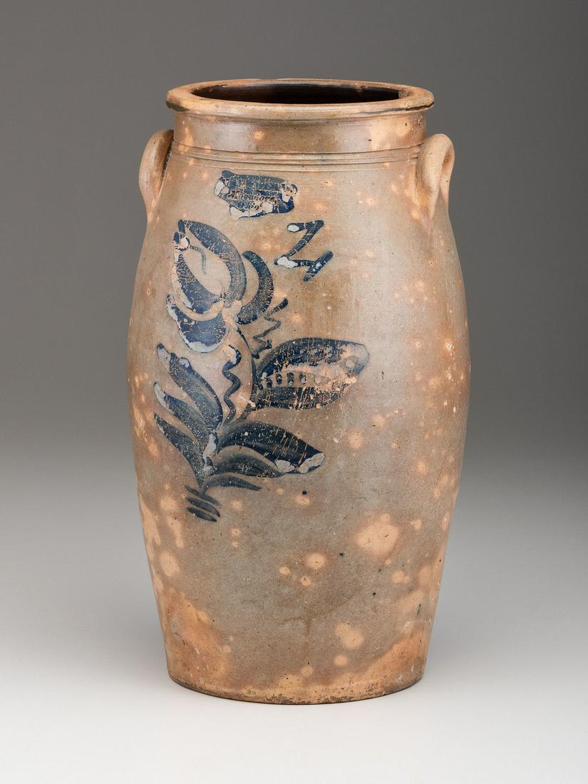 An IM Mead Cobalt Decorated Four-Gallon Stoneware Churn (1 of 4)
