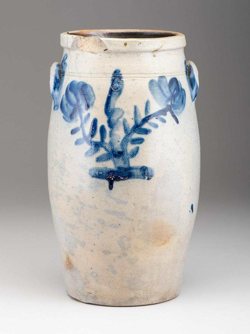 A Six-Gallon Cobalt Decorated Stoneware Churn (1 of 3)