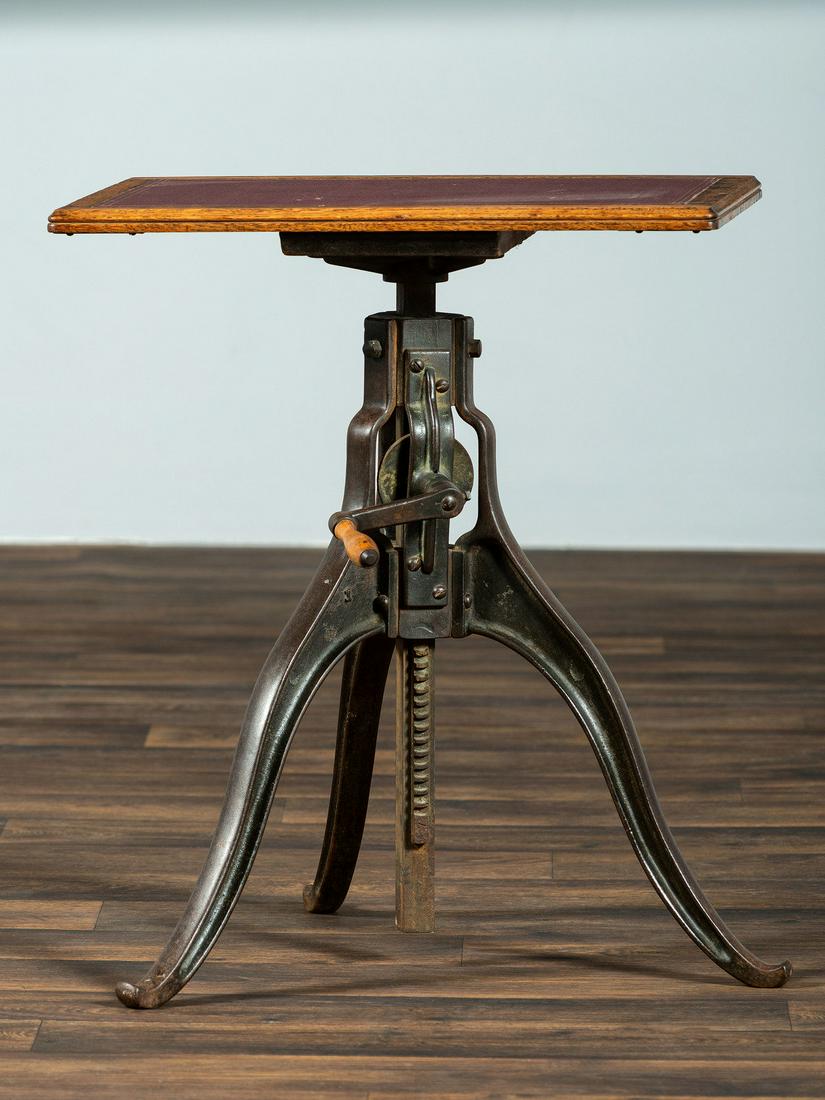 An Optometrist's Iron and Oak Adjustable Table (1 of 5)
