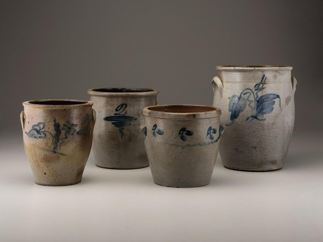 Four Cobalt Decorated Stoneware Crocks (1 of 4)