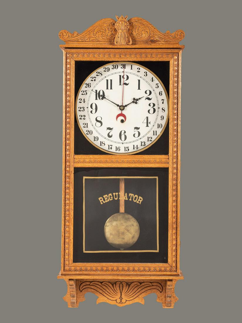 A Victorian Carved Oak Regulator Wall-Clock  (1 of 3)