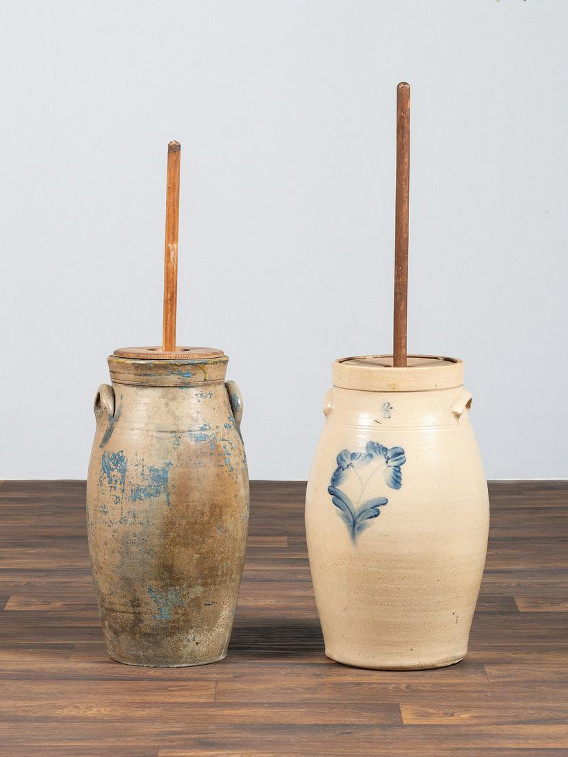 Two Cobalt Decorated Six-Gallon Stoneware Churns (1 of 7)