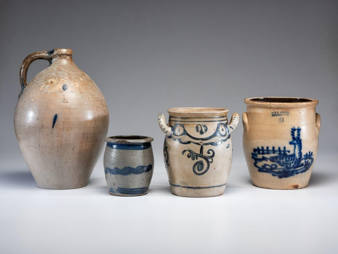Four Cobalt Decorated Stoneware Vessels (1 of 5)