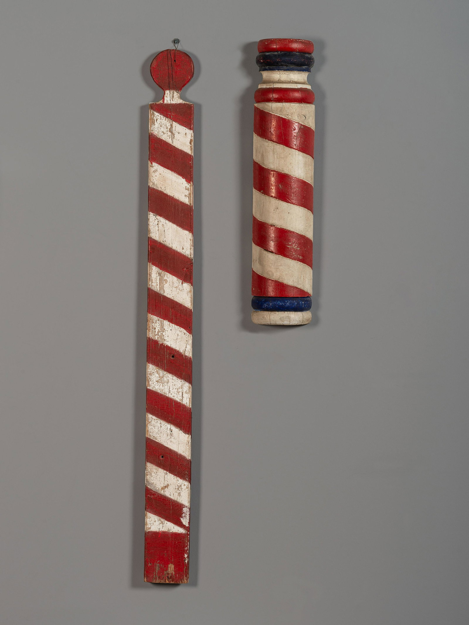 Two Paint Decorated Wood Barber Poles (1 of 1)