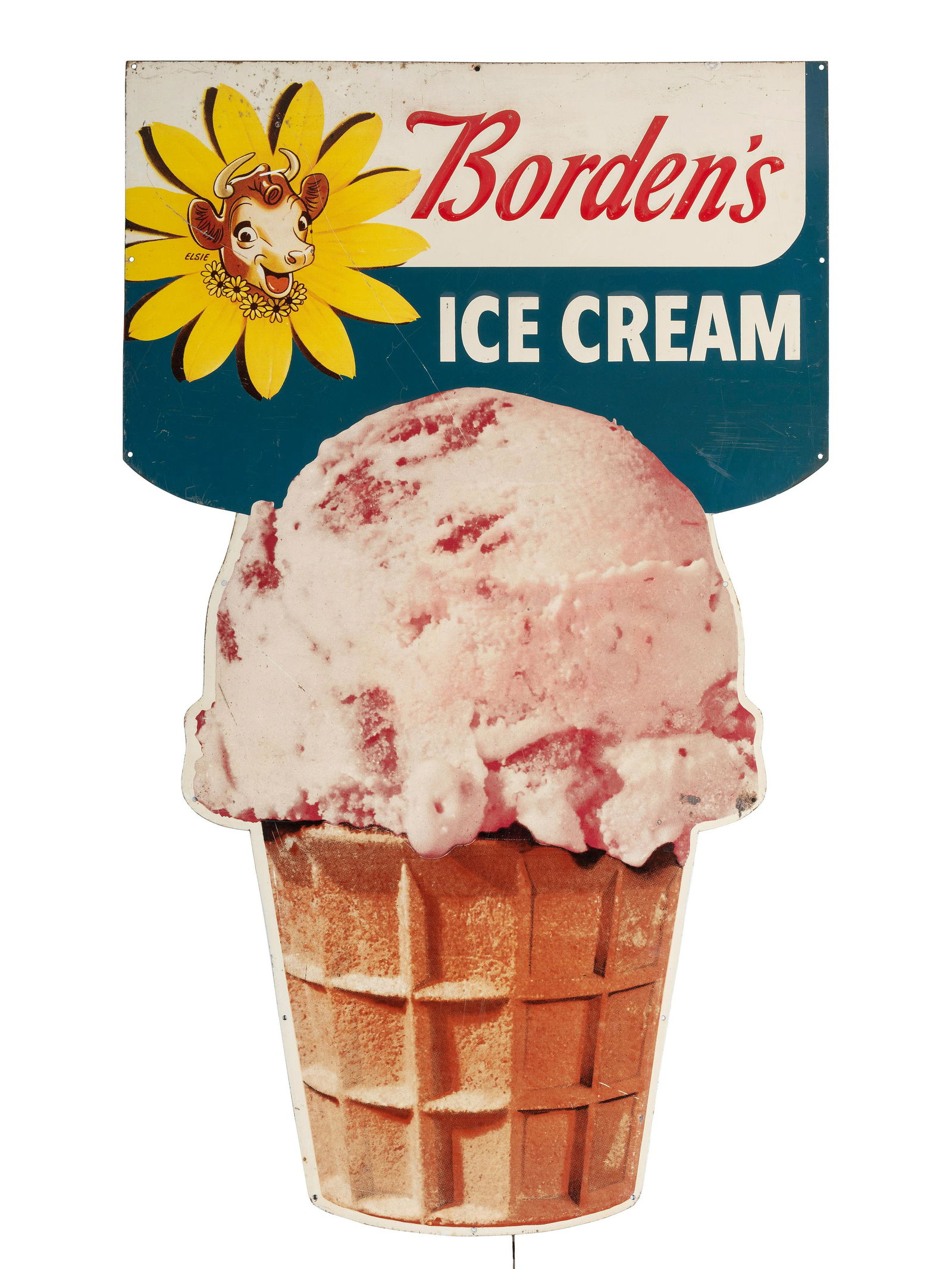 A Borden's Ice Cream Embossed Lithographed Tin Advertising Sign (1 of 1)