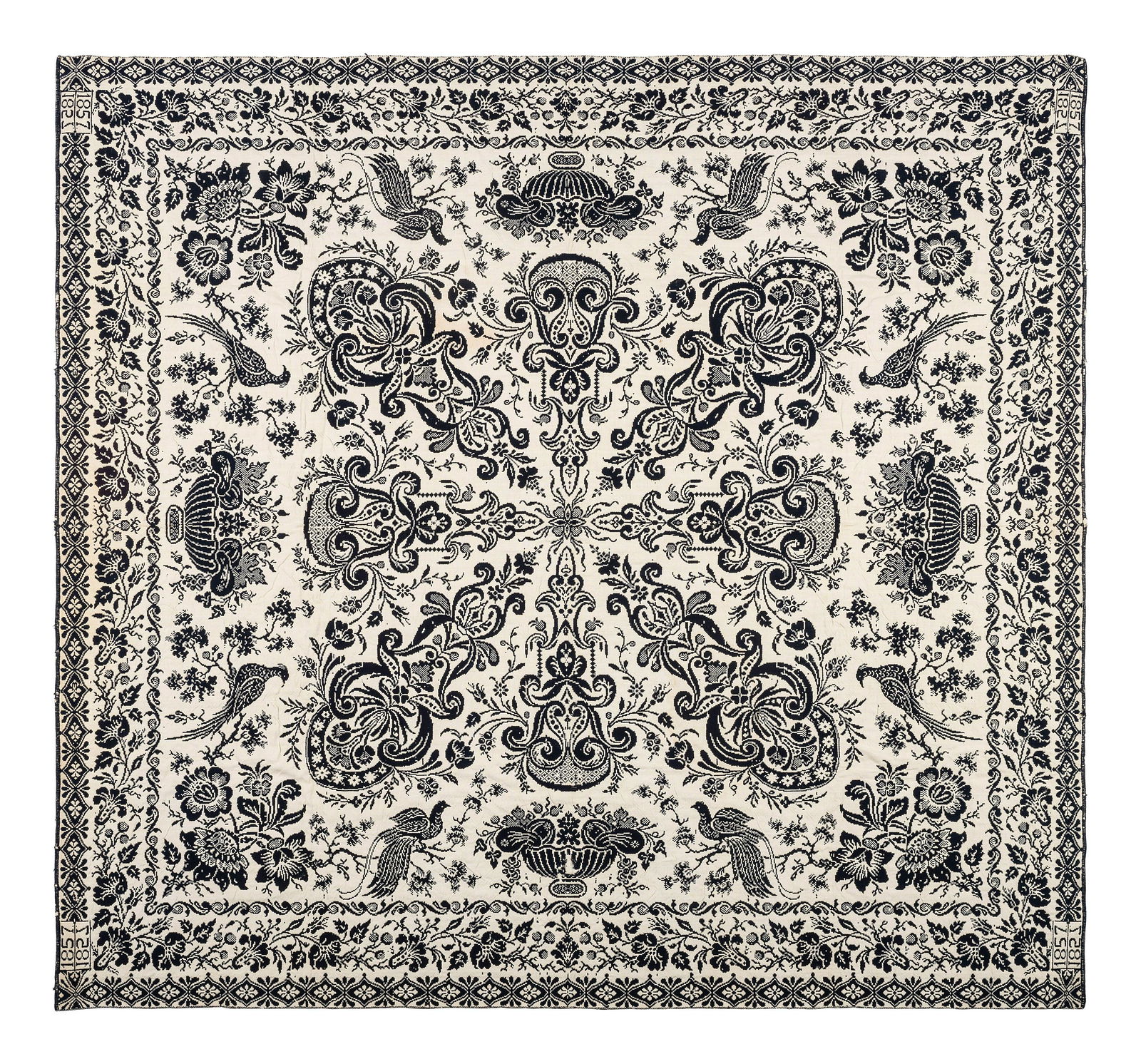 A Blue and White Jacquard Woven Coverlet (1 of 3)