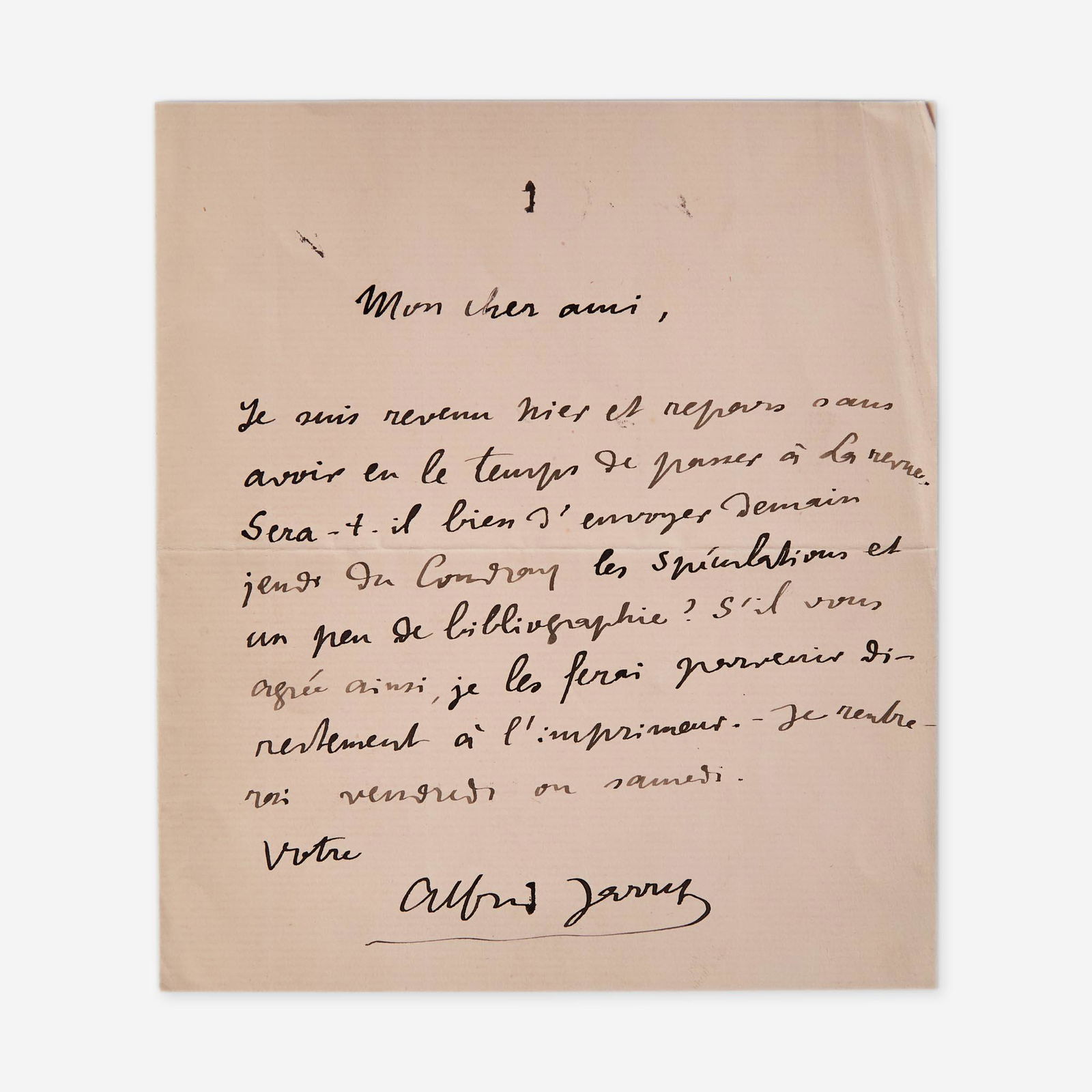 [Literature] Jarry, Alfred Autograph Letter, signed (1 of 1)