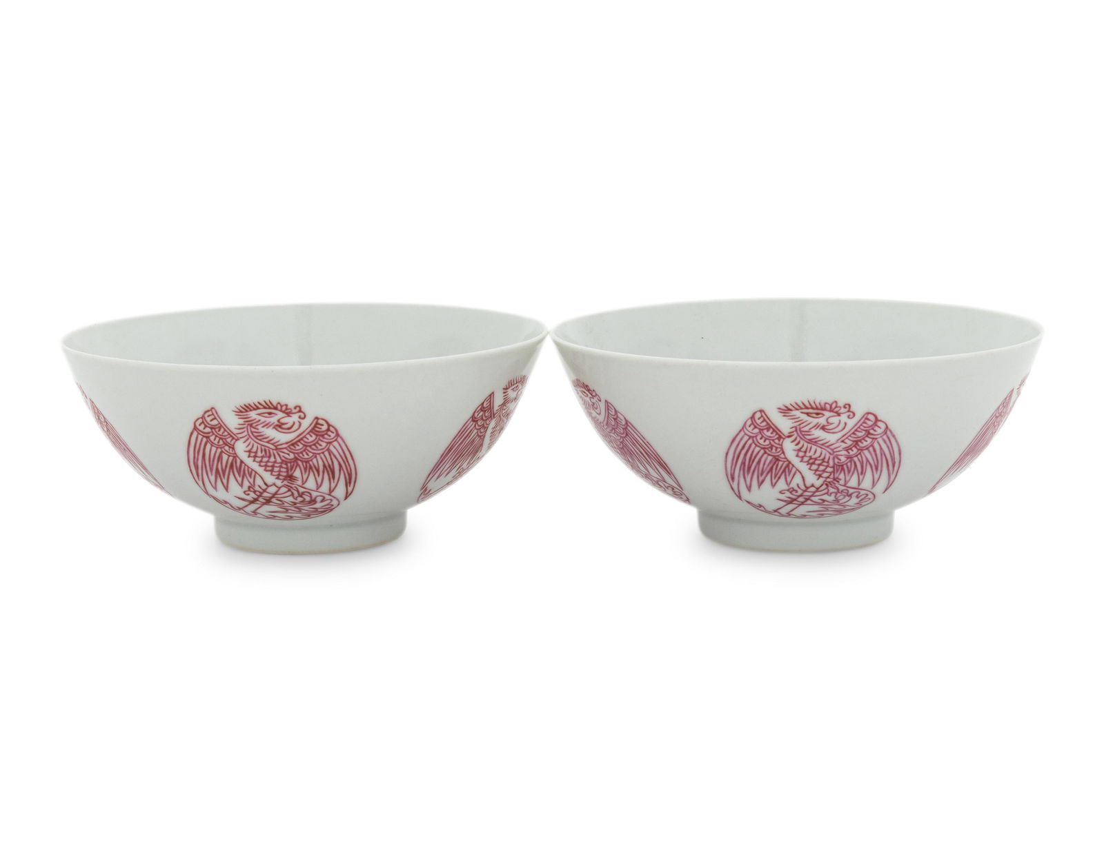 A Pair of Pink Enameled Porcelain 'Phoenix' Bowls (1 of 2)
