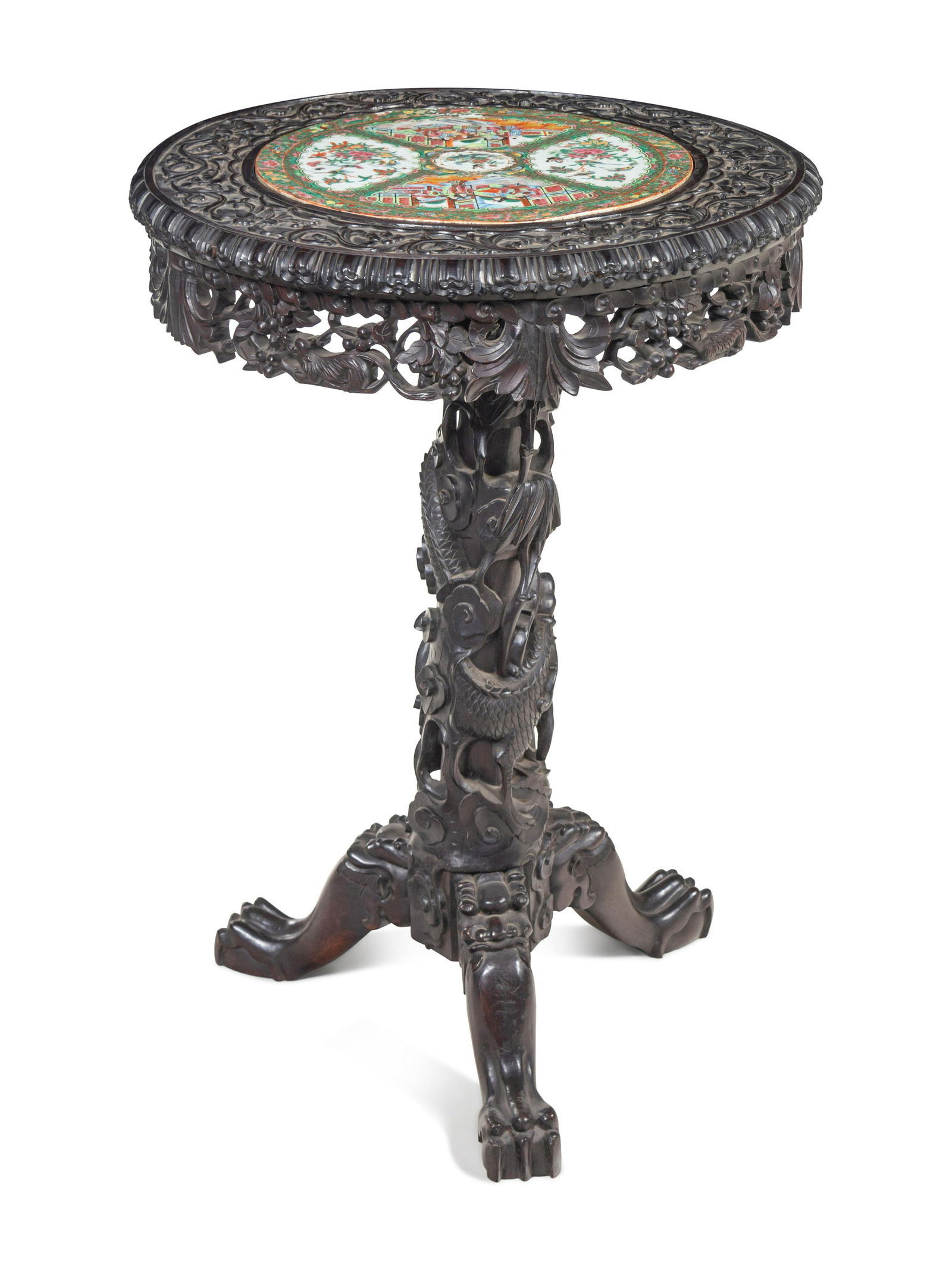 A Rose Medallion Porcelain Inset Rosewood Table (1 of 3)