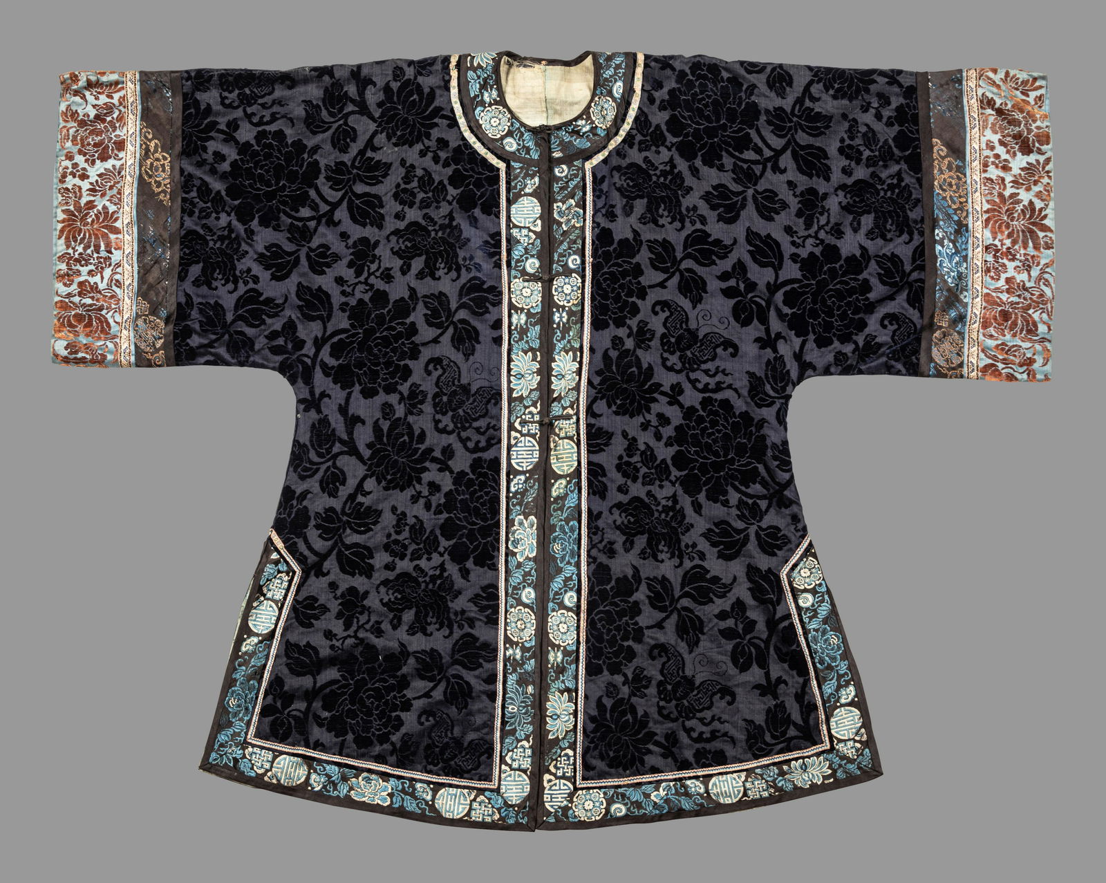 A Dark Navy Ground Cut Velvet and Embroidered Silk Lady's Jacket (1 of 4)