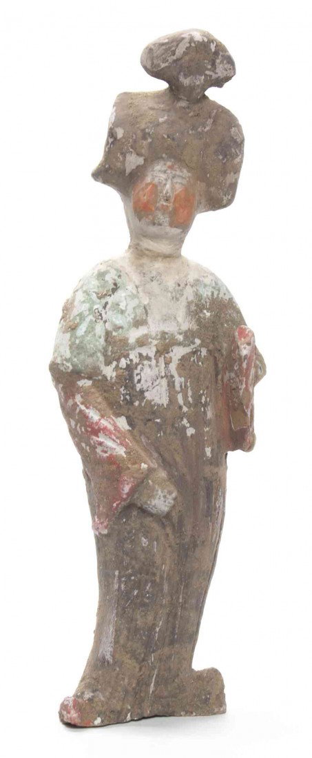 A Tang Style Pottery Figure, Height 12 1/2 inches.: A Tang Style Pottery Figure, depicting a fat lady with polychrome decoration. Height 12 1/2 inches.