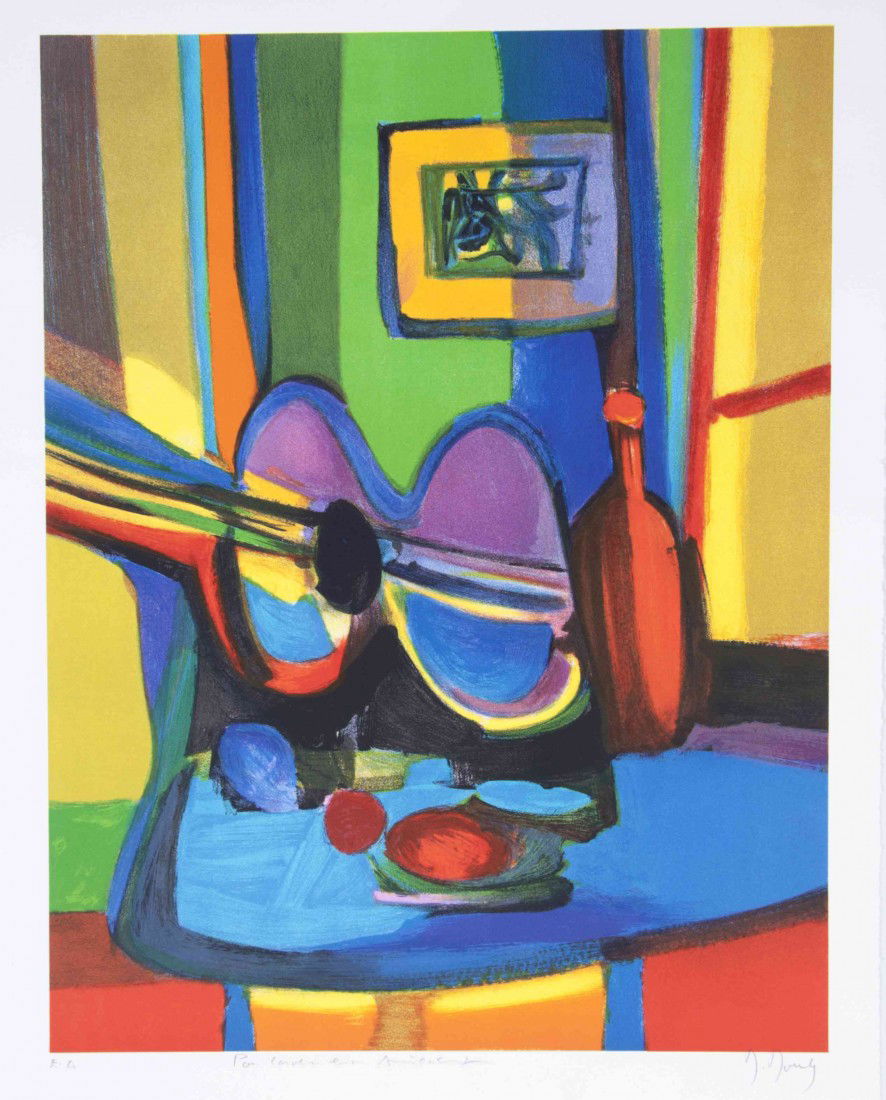 Marcel Mouly, (French, 1918-2008), Still Life with: Marcel Mouly (French, 1918-2008) Still Life with Violin lithograph edition E. A, signed M. Mouly (lower right) 21 3/4 x 17 inches. Property from the Ellensohn Trust, Chicago, Illinois