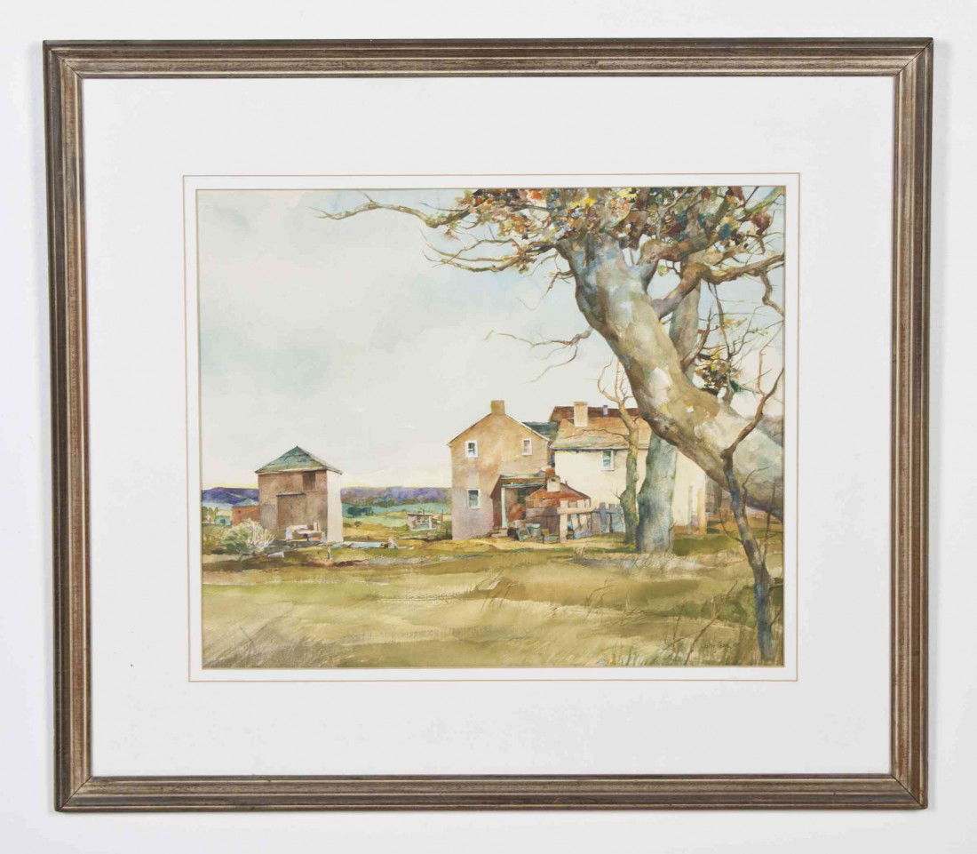 John B. Lear, (American, 1910-2008), Sycamore Farm: John B. Lear (American, 1910-2008) Sycamore Farm watercolor on paper signed John Lear and dated (lower right) 20 x 24 inches.