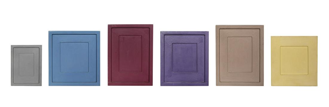 Allan McCollum (American, b. 1944) Untitled (6 Surrogates), 1980: Allan McCollum (American, b. 1944) Untitled (6 Surrogates), 1980 acrylic on wood each signed Allan McCollum, titled and dated (verso) Largest: 11 15/16 x 8 5/8 inches. Property from The Private Collec