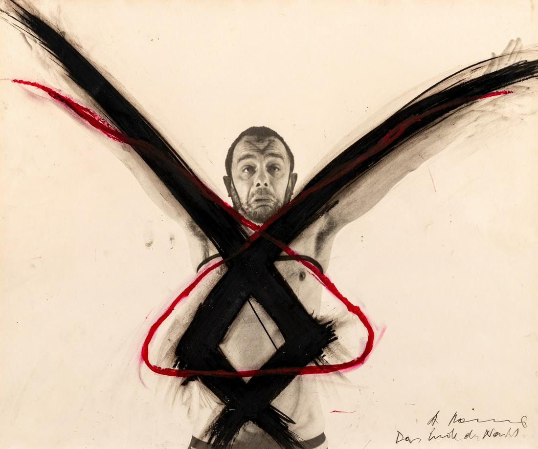 Arnulf Rainer (Austrian, b. 1929) The End of the Night (Das Ende der Nacht), 1971: Arnulf Rainer (Austrian, b. 1929) The End of the Night (Das Ende der Nacht), 1971 oil crayon on photograph signed and titled (lower right) 19 7/8 x 23 7/8 inches. Property from the Collection of James