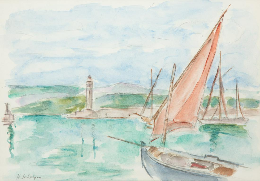 Henri Lebasque (French, 1865-1937) Le Port de Cannes: Henri Lebasque (French, 1865-1937) Le Port de Cannes watercolor and graphite on paper signed H. Lebasque (lower left) 12 x 17 1/2 inches. The authenticity of this lot has previously been confirmed by