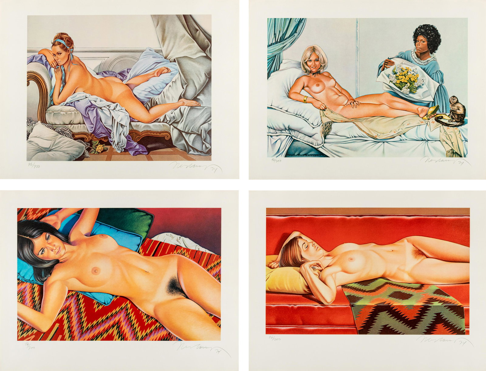 Mel Ramos (American, 1935-2018) Mel Ramos, 1974: Mel Ramos (American, 1935-2018) Mel Ramos, 1974 complete set of four collotypes contained in original cloth case signed, dated, and numbered 96/200 in pencil each 14 1/2 x 22 1/2 inches. Includes: Man