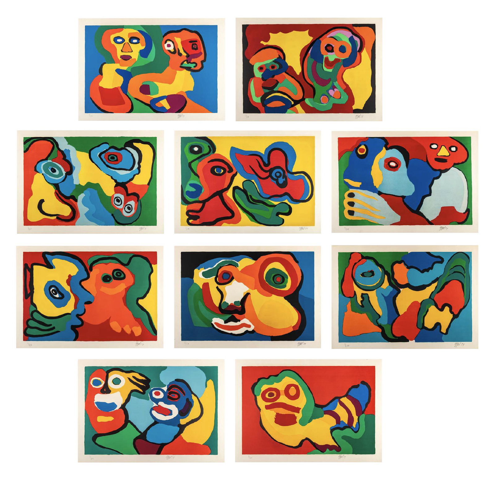 Karel Appel (Dutch, 1921-2006) The Sunshine People (complete portfolio of ten lithographs with (1 of 20)