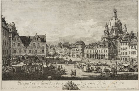 Bernardo Bellotto (Italian, 1721-1780) Perspective de la Place de la grande Garde, 1750: Bernardo Bellotto (Italian, 1721-1780) Perspective de la Place de la grande Garde, 1750 etching 20 3/4 x 31 7/8 inches. Literature: De Vesme 15