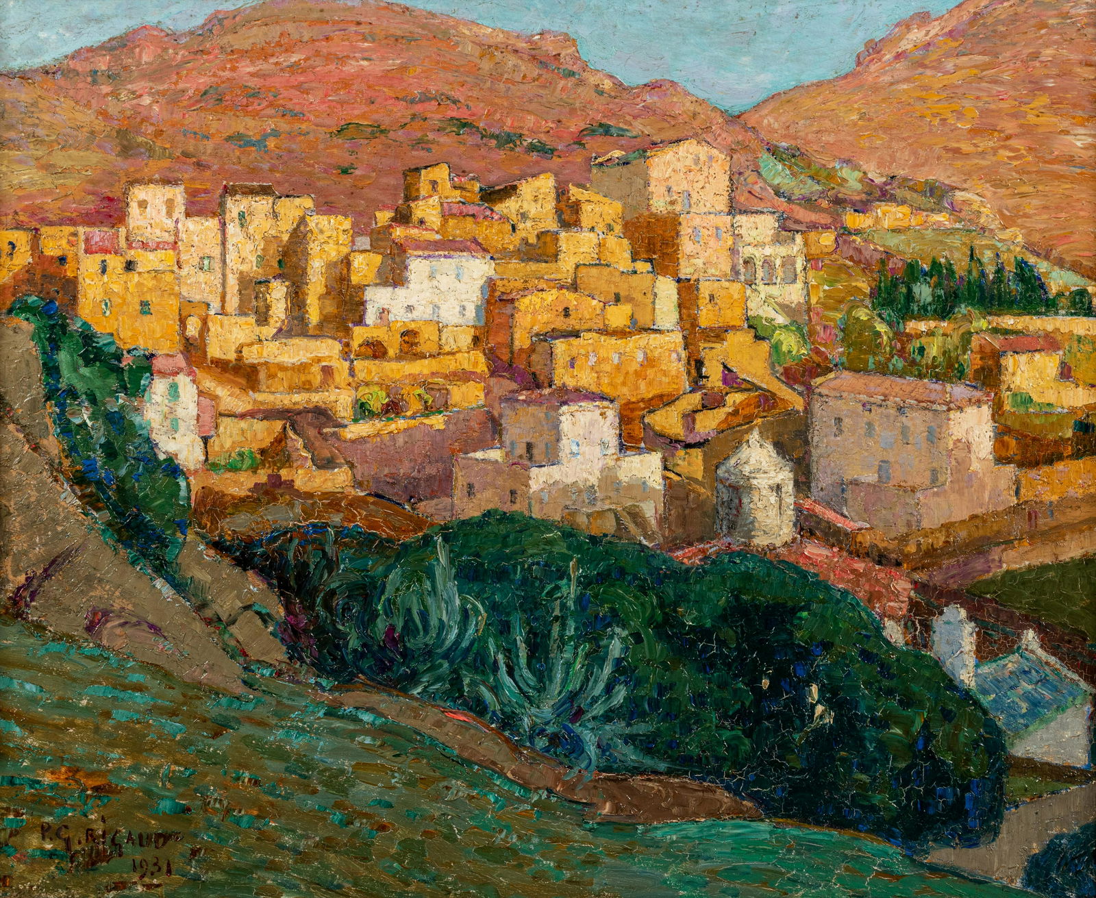 Pierre Gaston Rigaud (French, 1874-1949) Corbara, 1931: Pierre Gaston Rigaud (French, 1874-1949) Corbara, 1931 oil on panel signed P. G. Rigaud and dated (lower left); titled (verso) 15 x 18 1/4 inches.