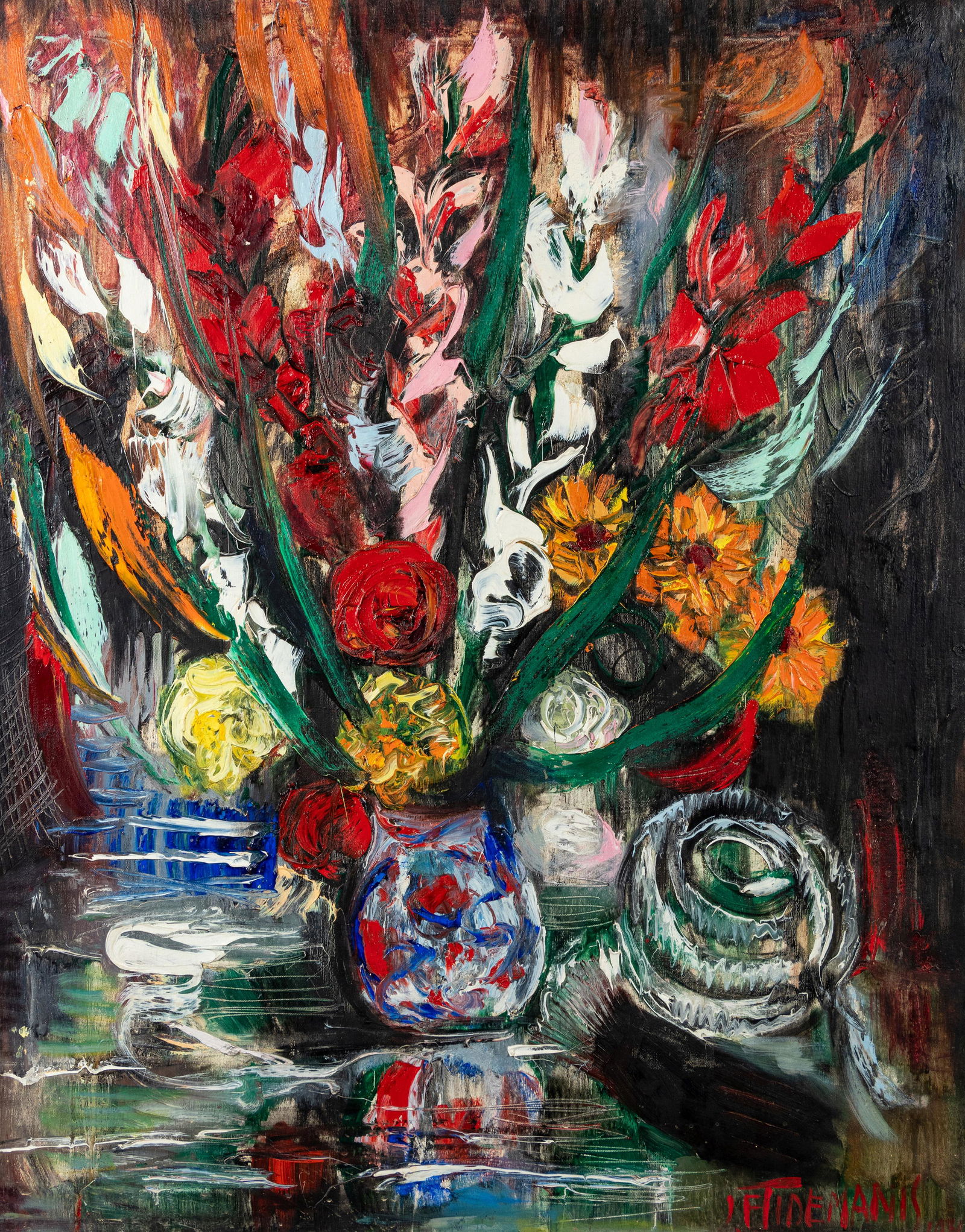 Janis Ferdinands Tidemanis  (Latvian, 1897-1964) Still Life with Flowers, 1945 (1 of 3)