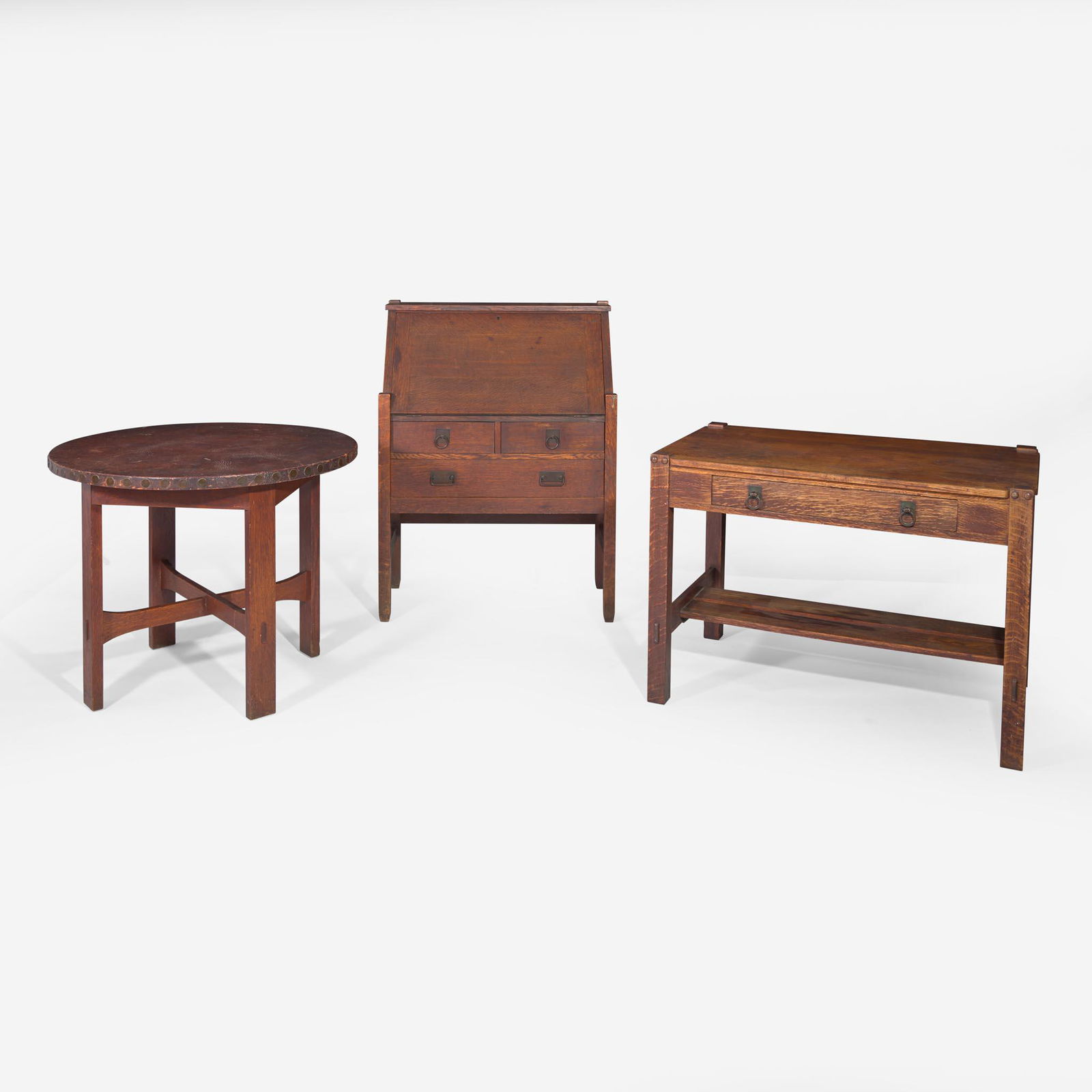 Stickley Brothers (American, active 1891-1954) A Fall-Front Desk, Library Table, and Lamp Table (1 of 5)