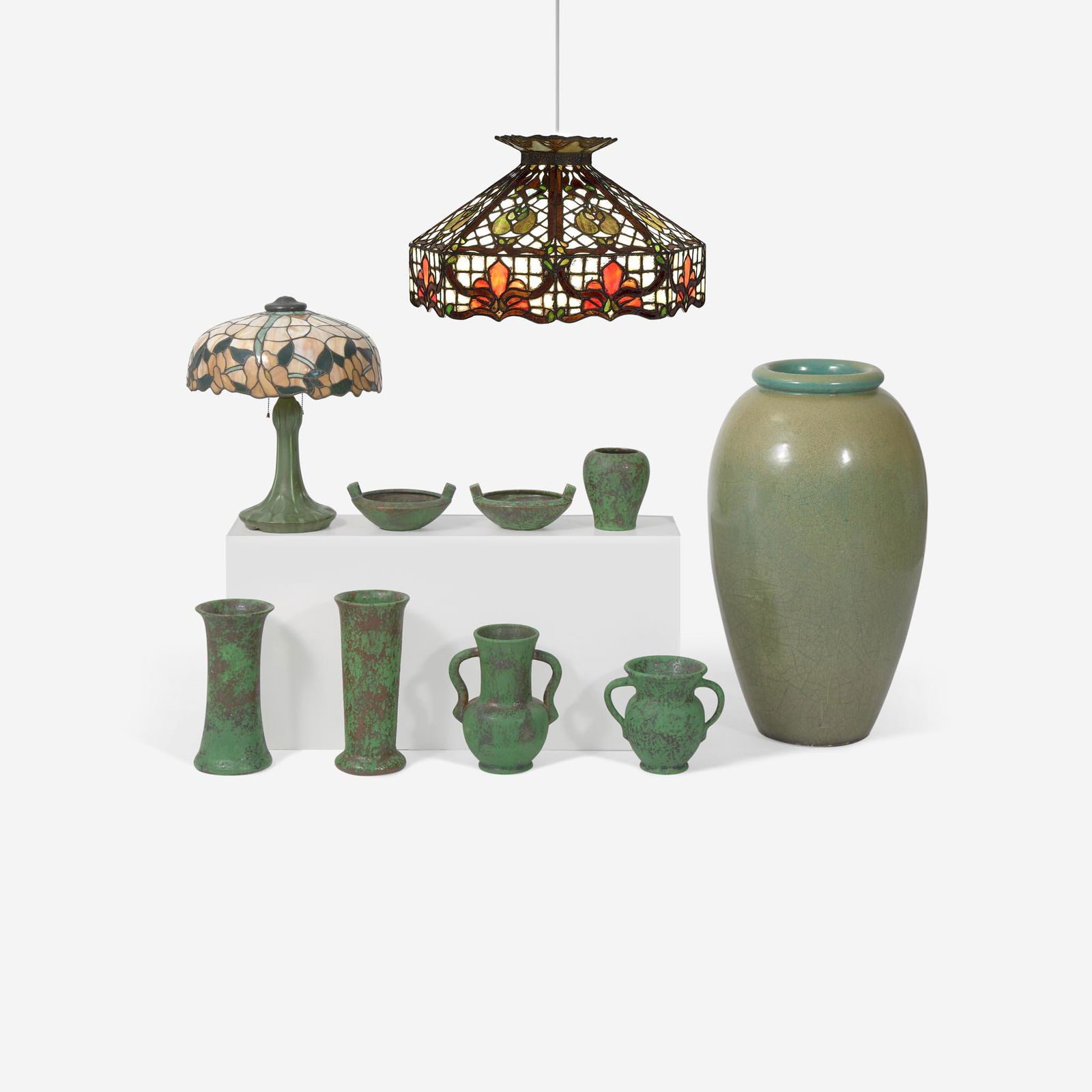 American Art Pottery, etc. Collection of Weller "Coppertone" Vessels, a Hampshire Pottery Lamp, a (1 of 3)