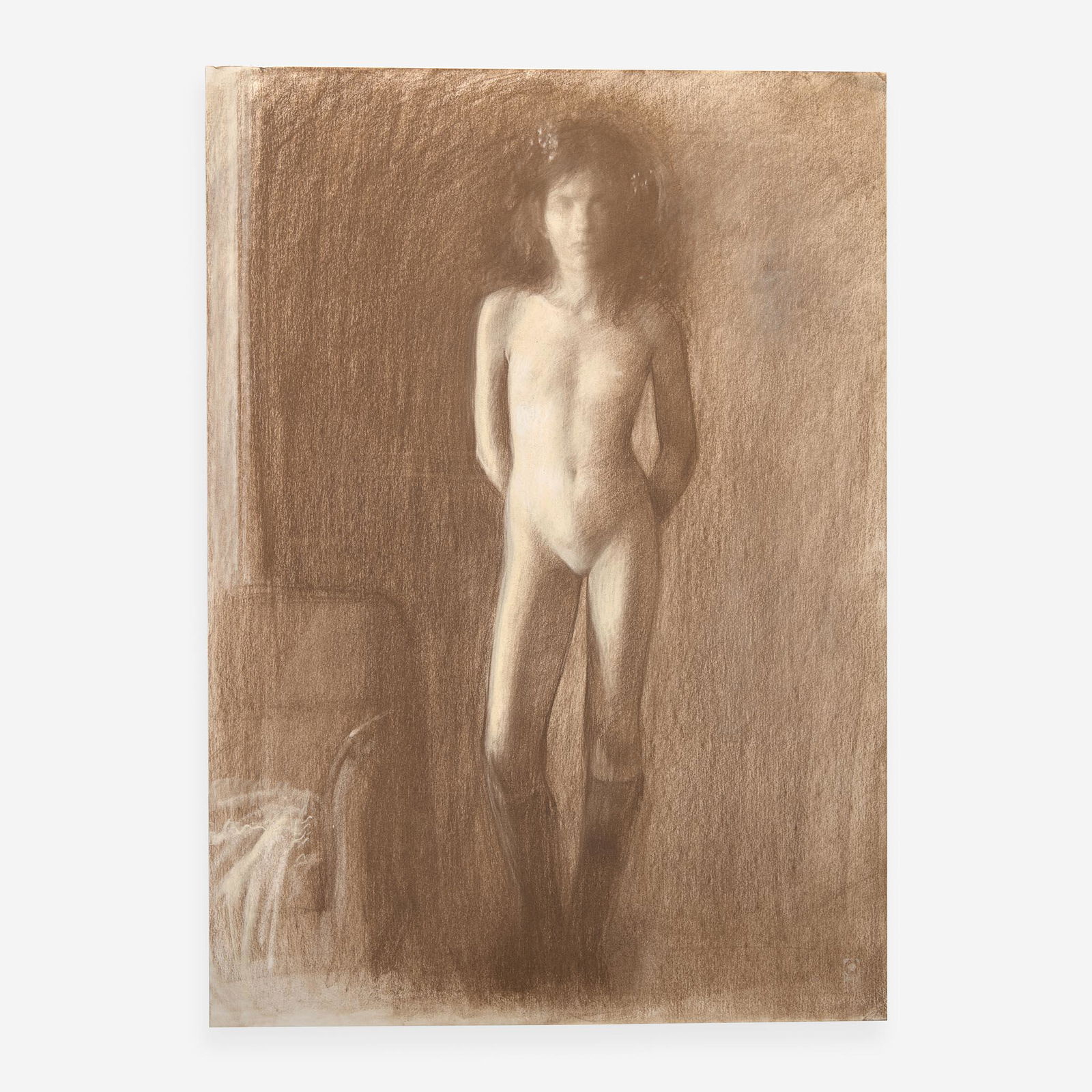 Bo Bartlett (American, b.1955) Alma: Bo Bartlett (American, b.1955) Alma Stamped with the artist's 'IGN' logo bottom right, conte on paper.Executed in 1981.Unframed. (29 7/8 x 20 7/8 in. (75.9 x 53.3cm)) Provenance