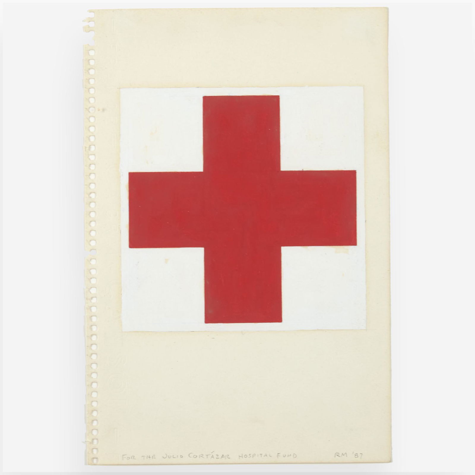 Robert Moskowitz (American, b.1935) Red Cross: Robert Moskowitz (American, b.1935) Red Cross Initialed, dated '87' and dedicated, mixed media on paper. (9 1/2 x 6 1/4 in. (24.1 x 15.9cm)) Provenance The Artist.Auction for the Julio Cort