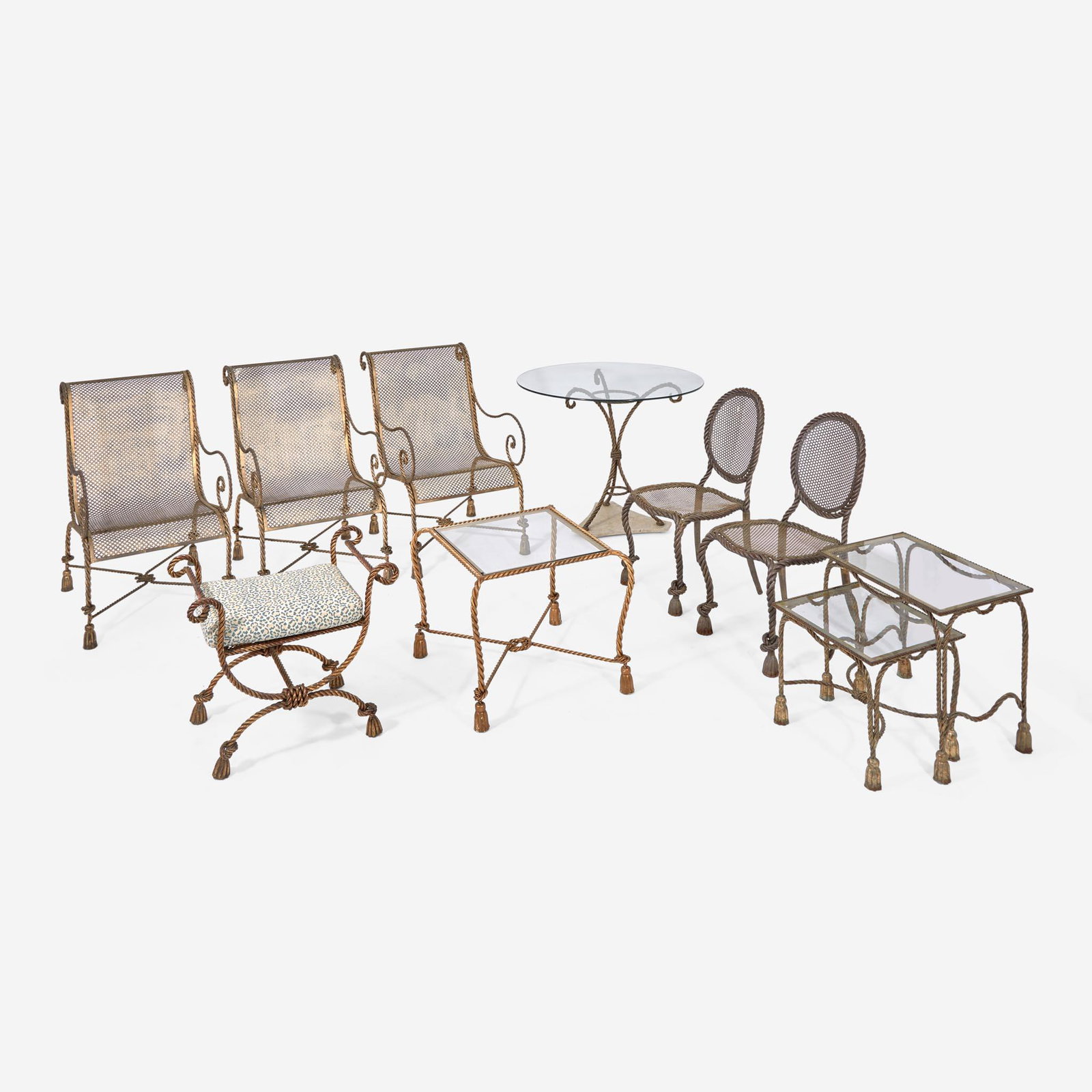Decorator Assembled "Twisted-Rope" Gilt-Iron Patio Suite, Italy, second half 20th century (1 of 2)
