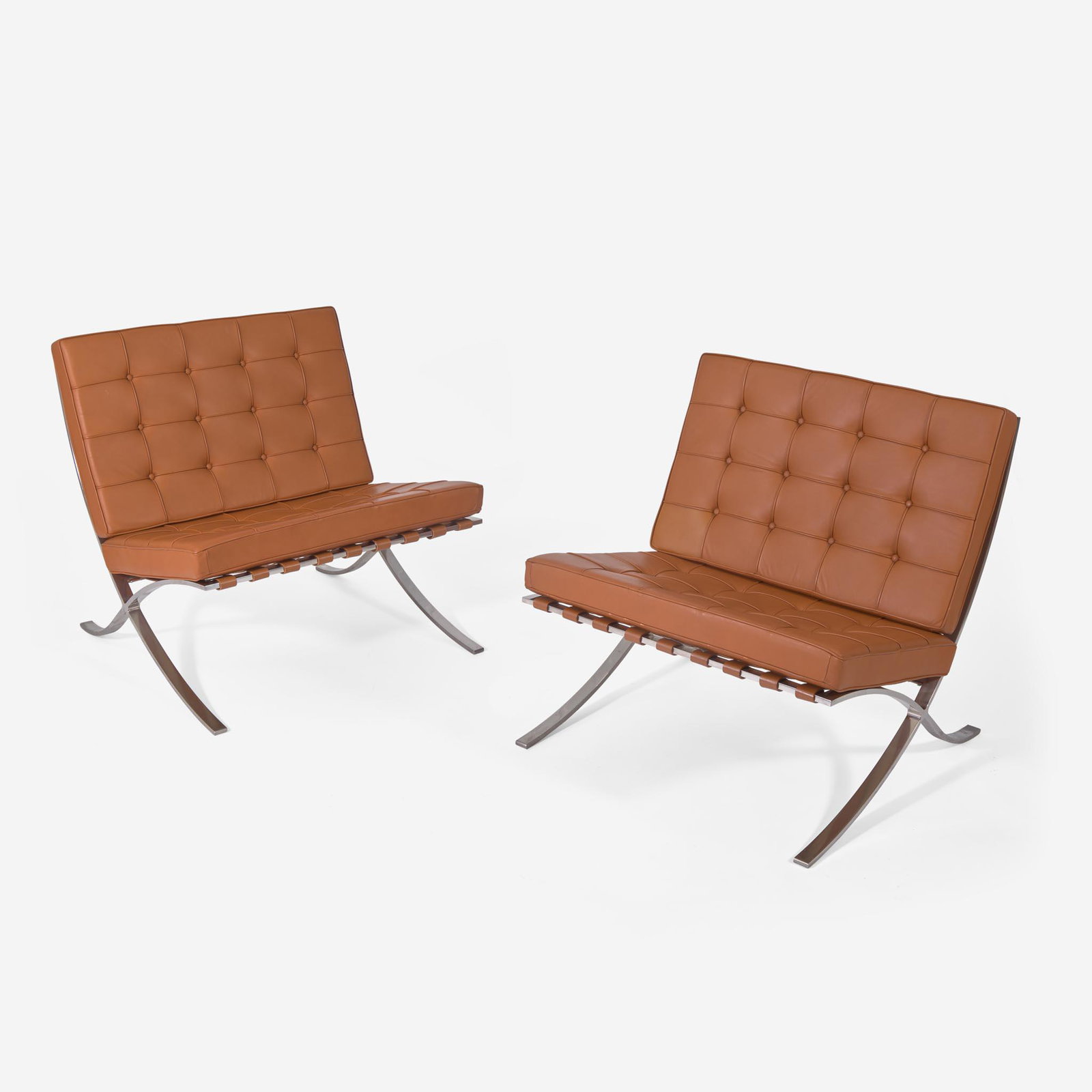 Ludwig Mies van der Rohe (German-American, 1886-1969) Pair of "Barcelona" Chairs, Knoll (1 of 2)