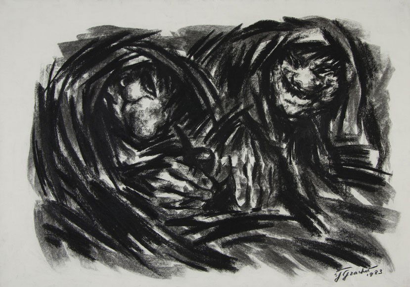 Yuri Grachev, (American, b. Russia, 1937-2000), Two: Yuri Grachev (American, b. Russia, 1937-2000) Two Beggars, 1983 charcoal on paper signed Y. Grachev and dated (lower right); signed, titled, and dated (verso) 19 3/4 x 27 3/4 inches.