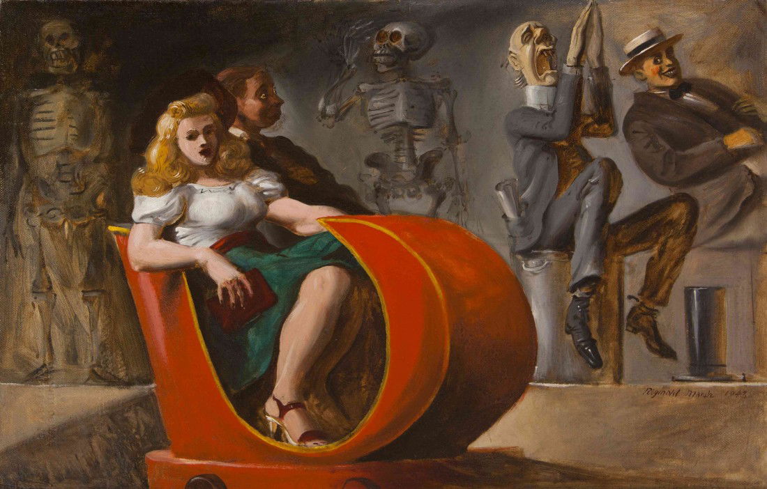 Reginald Marsh, (American, 1898-1954), Spooks, 194: Reginald Marsh (American, 1898-1954) Spooks, 1943 oil on board signed Reginald Marsh and dated (lower right) 23 1/4 x 35 3/4 inches. Property from the Collection of Marjorie and Charl