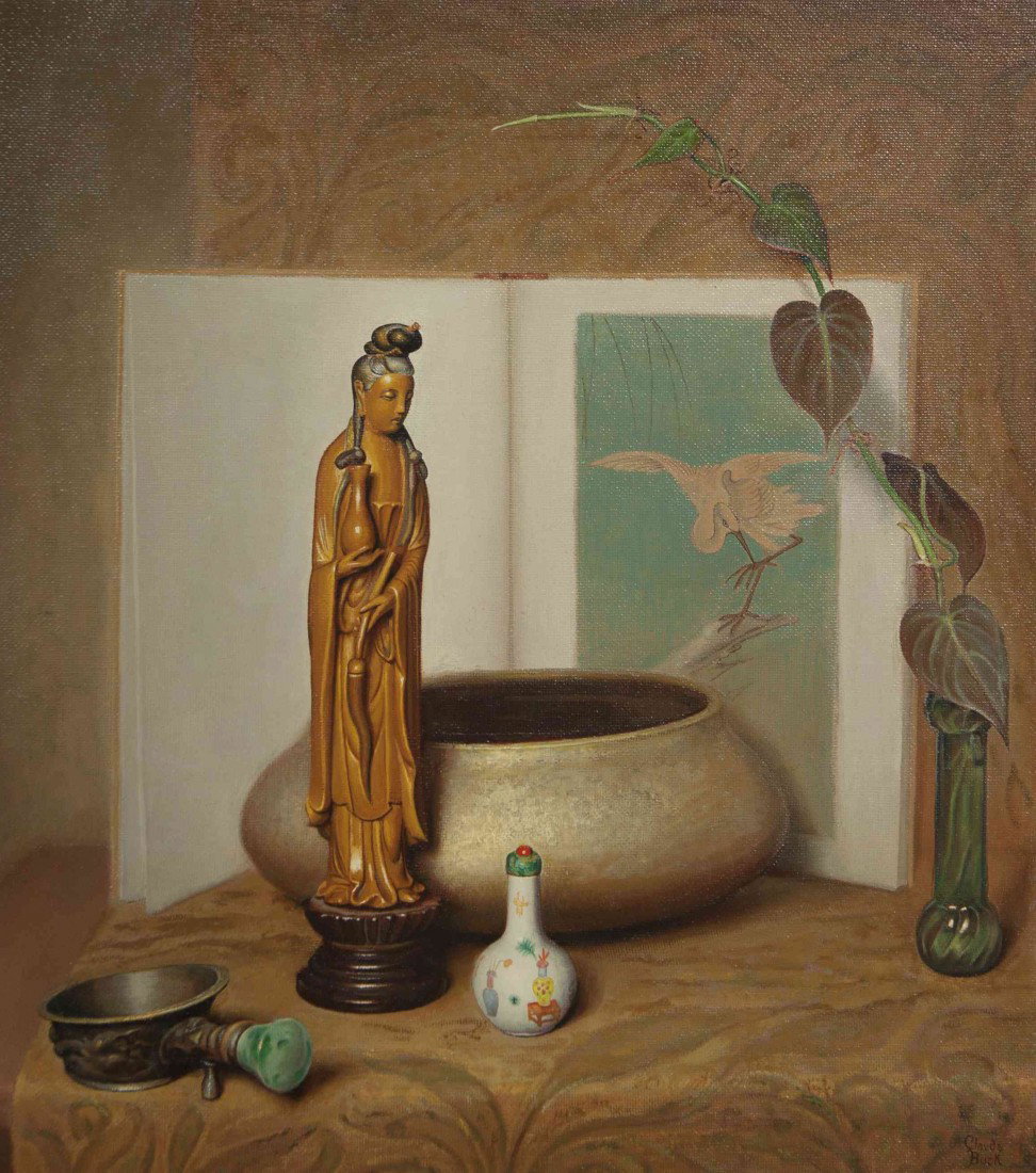Claude Charles Buck, (American, 1890-1974), Still : Claude Charles Buck (American, 1890-1974) Still Life with Chinese Figurine oil on board signed Claude Buck (lower right) 27 x 24 inches.
